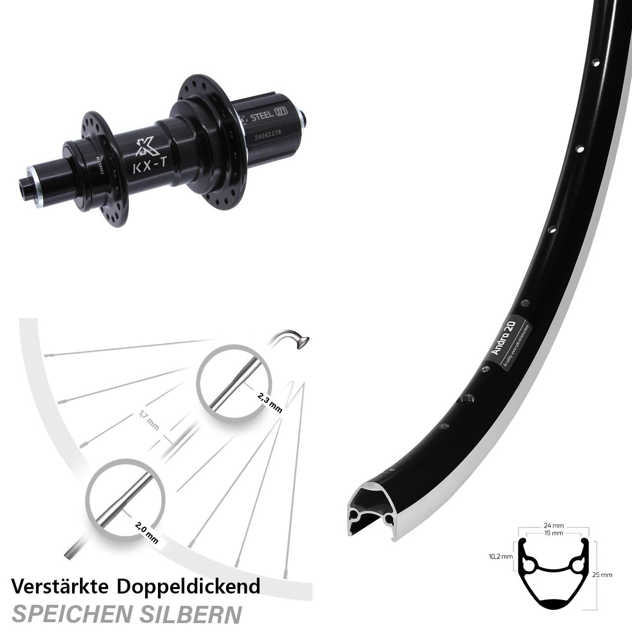 Ryde Andra 20 KX-T Heavy Duty 28 Zoll Hinterrad 8-12 fach QR