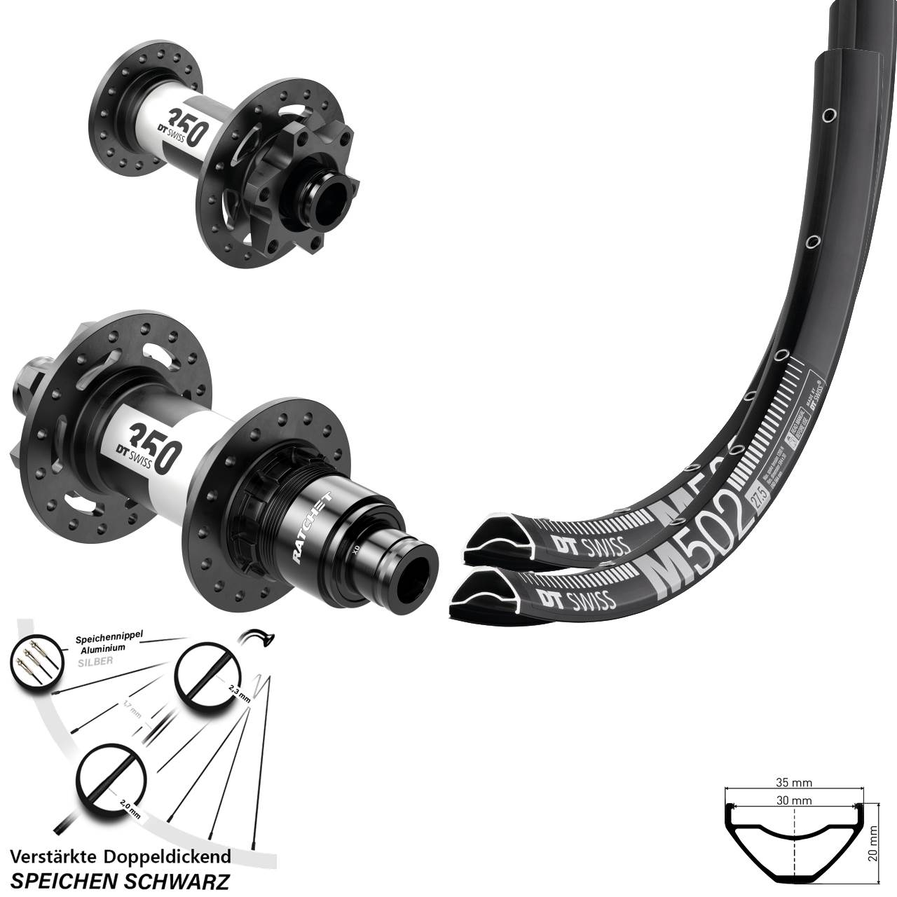 29 Zoll Laufradsatz 6-Loch DT Swiss M502-350 XD 11-12 fach 15x100 12x142