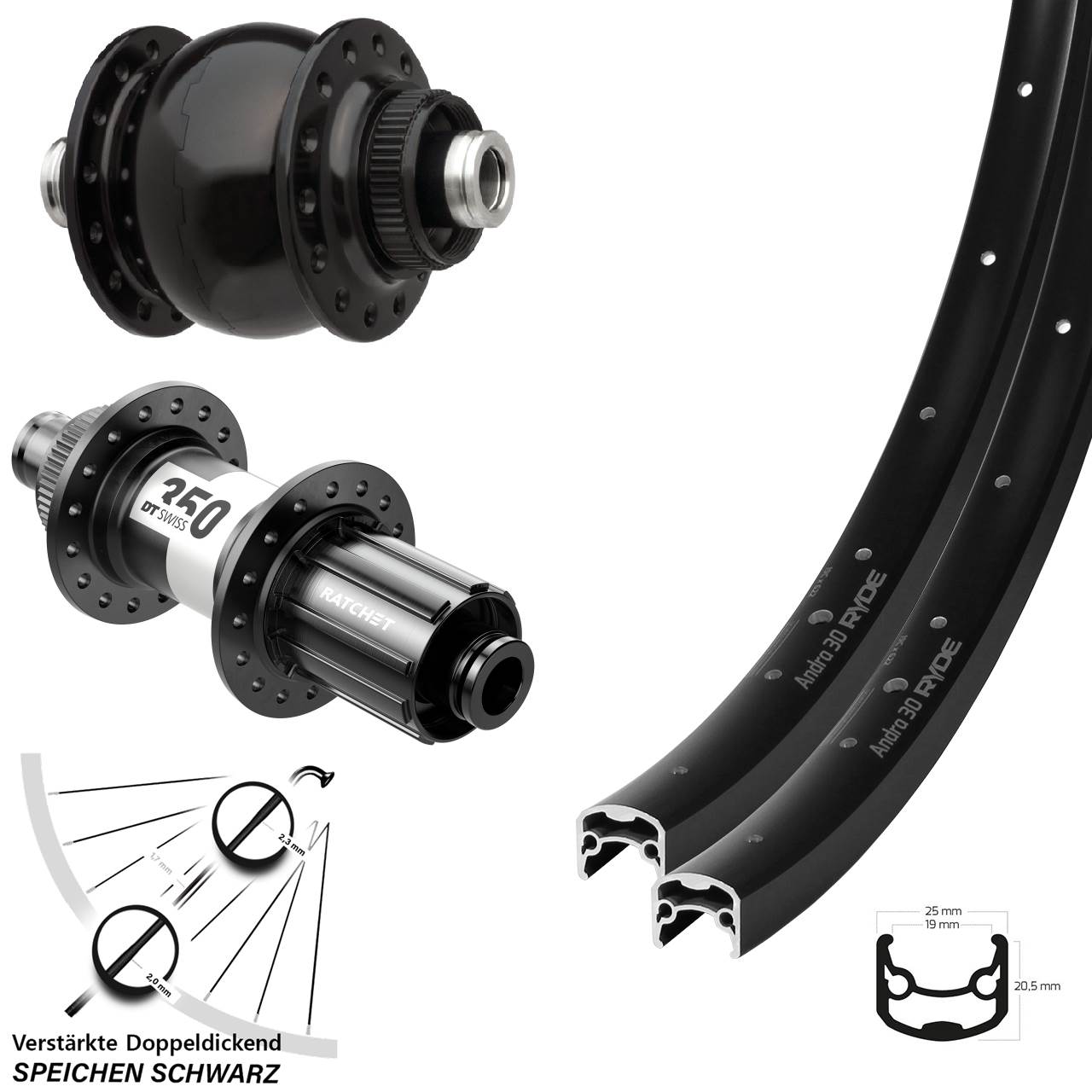 Ryde Andra 30 DT Swiss 350 SON 28 Zoll Laufradsatz Centerlock 12x100/142 8-11 fach HG