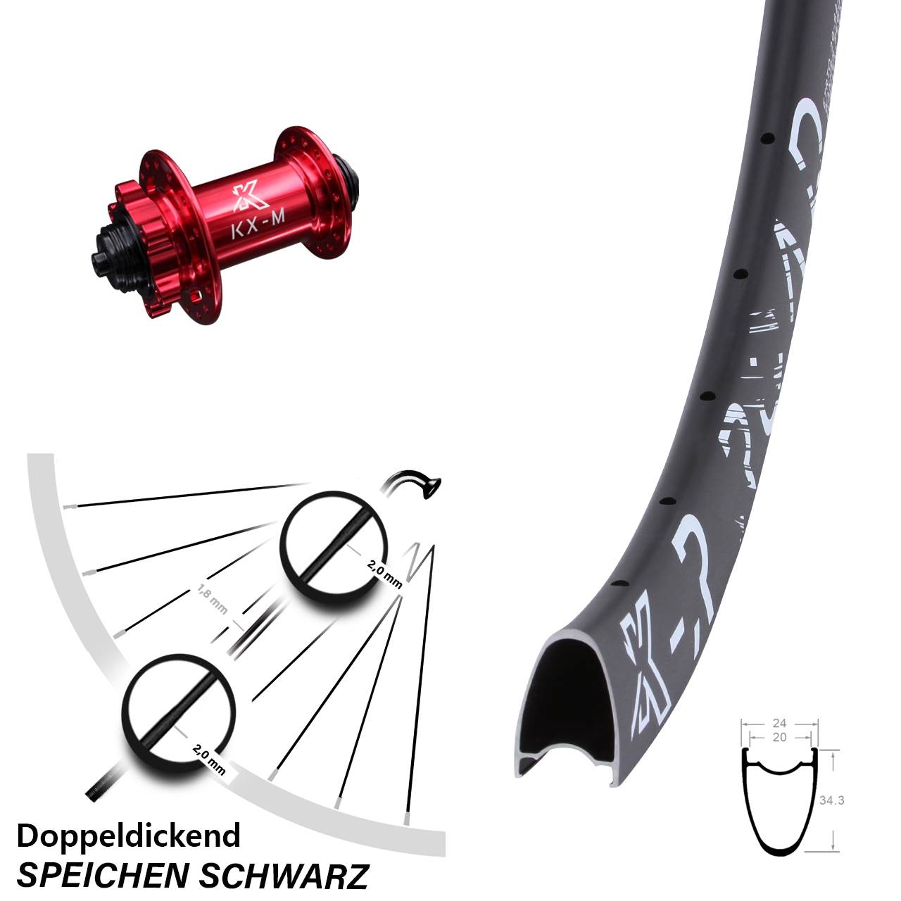 Laufrad 28 Zoll KX-MR Road 6-Loch 5/100 rot