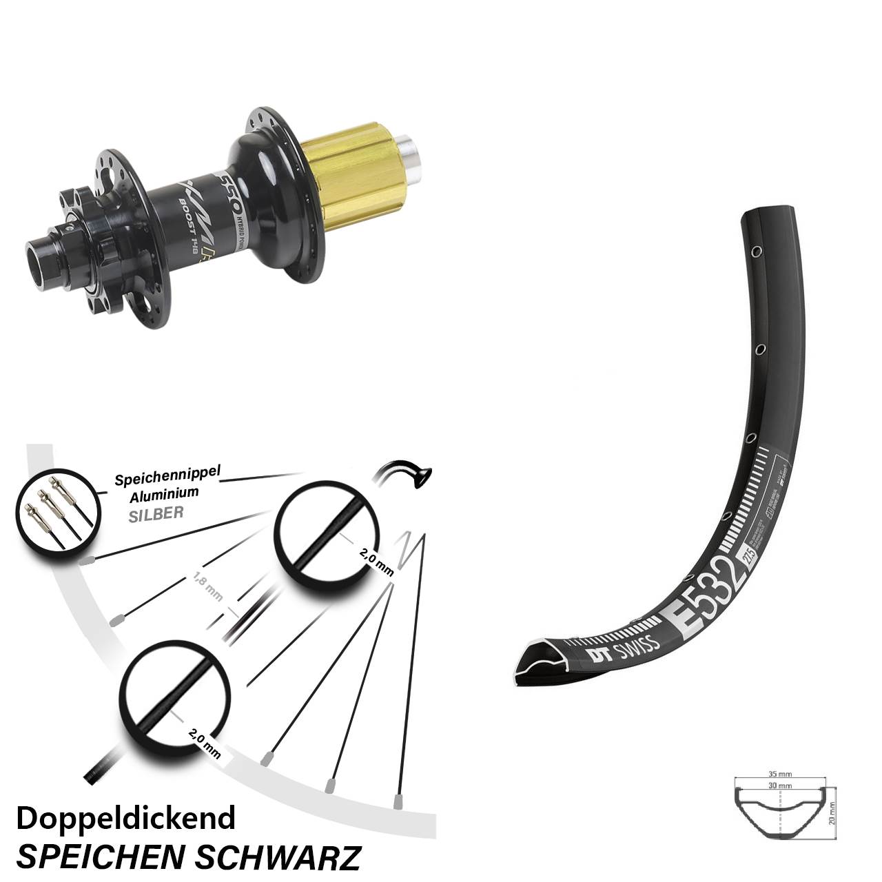Boost 6-Loch Hinterrad 12x148 27,5 Zoll DT Swiss E 532 Miche XMH 550 8-11 fach