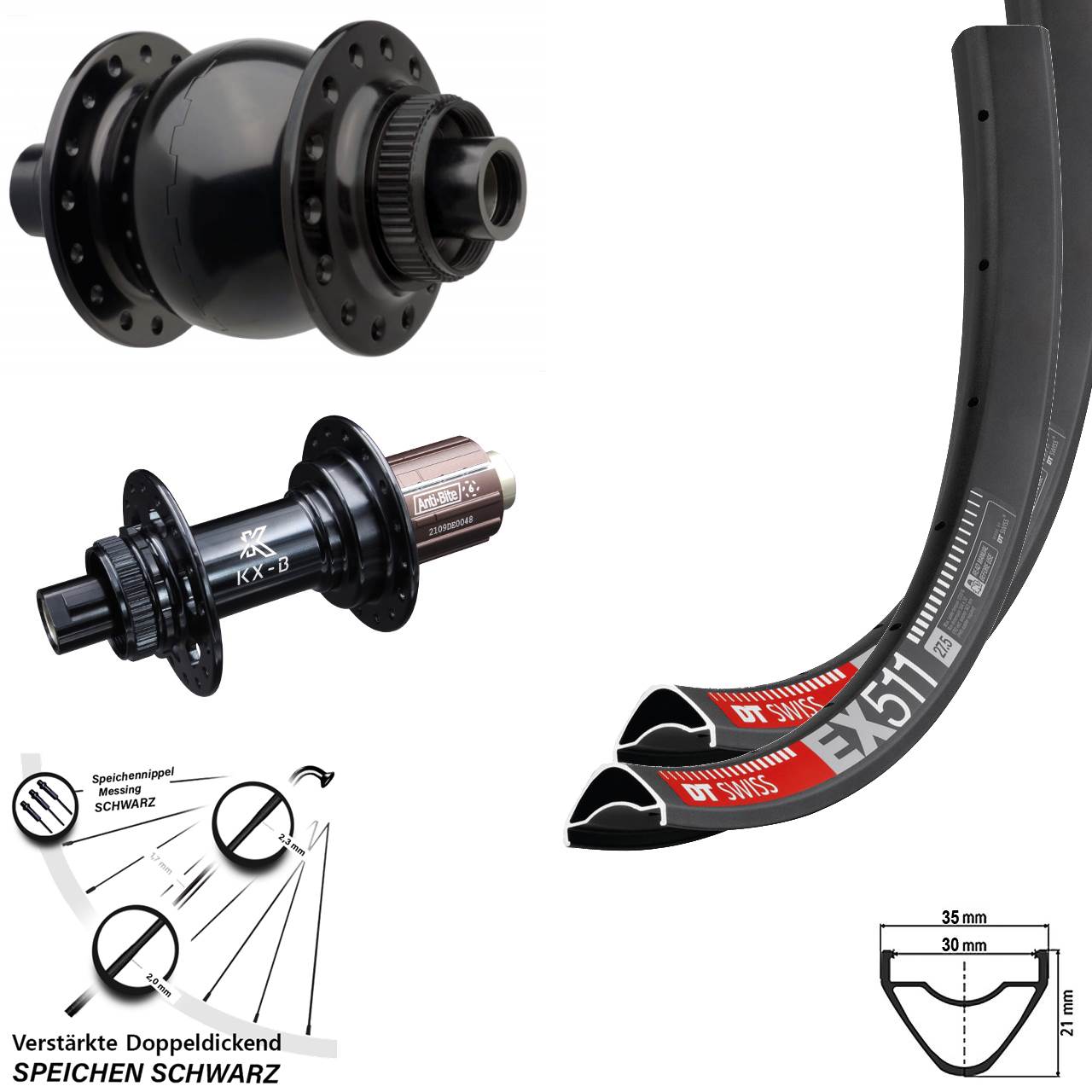 27,5/29 Zoll Zoll DT Swiss EX511 KX-B SON 28 Disc Laufrad-Satz 15x110 12x148 8-12 fach