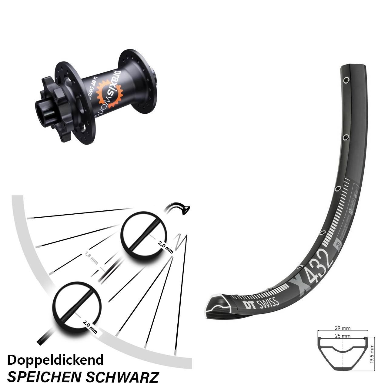 DT Swiss X432-350 SL 29 Zoll 6-Loch Vorderrad 15x100
