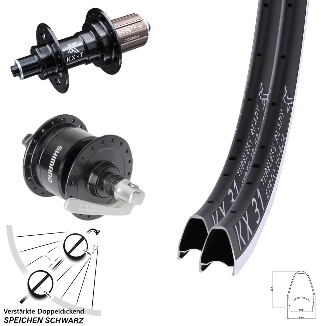 28 Zoll KX-T 31 Shimano DH3N72 Laufradsatz QR 8-11 fach HG