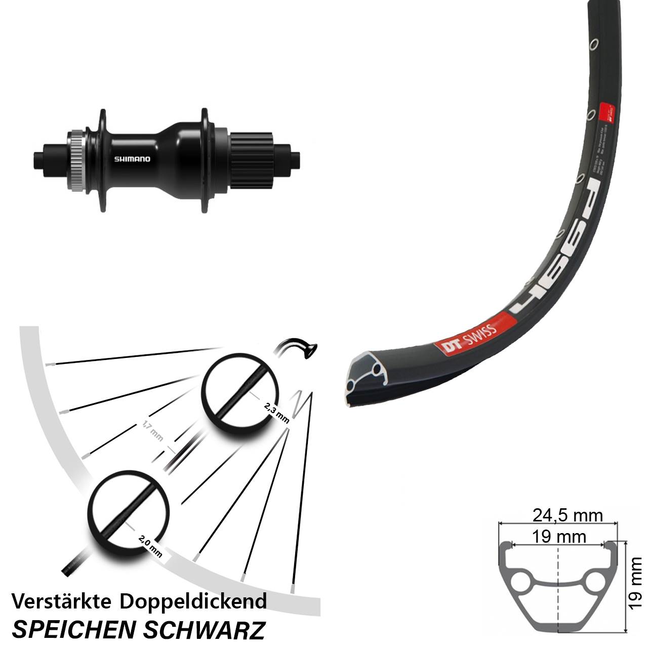 Disc Hinterrad 28 Zoll DT Swiss 466 Shimano FH-QC500 Micro Spline für Schnellspanner