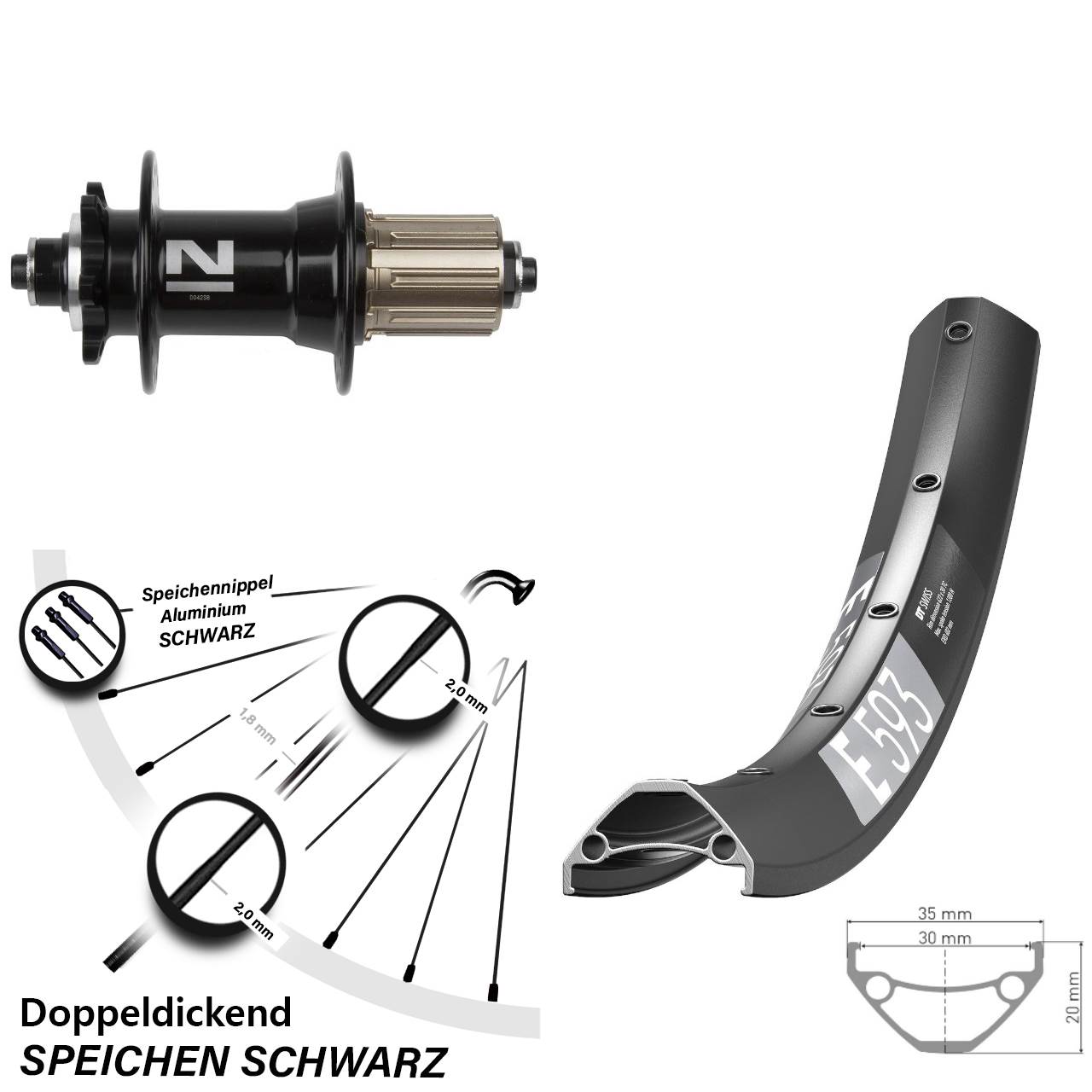 Hinterrad 6-Loch 29 Zoll DT Swiss E593 Novatec D-042SB 8-11 fach HG QR