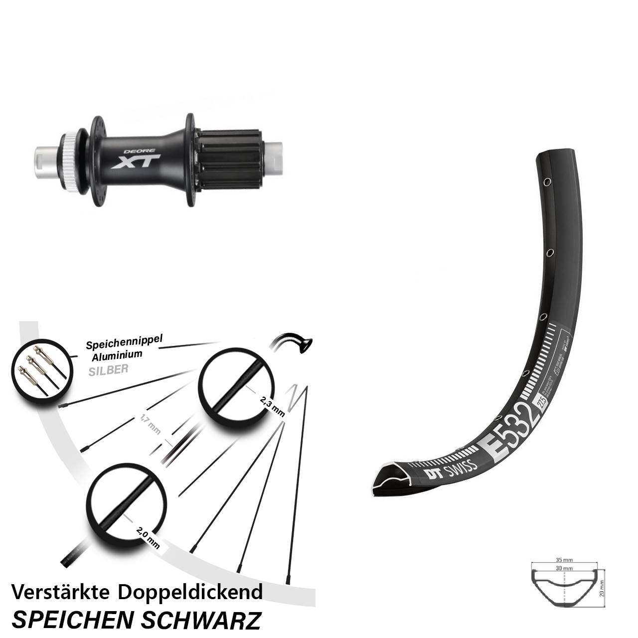 Centerlock Hinterrad 29 Zoll DT Swiss E532 Shimano XT FH-M788 8-11 fach HG 12x142
