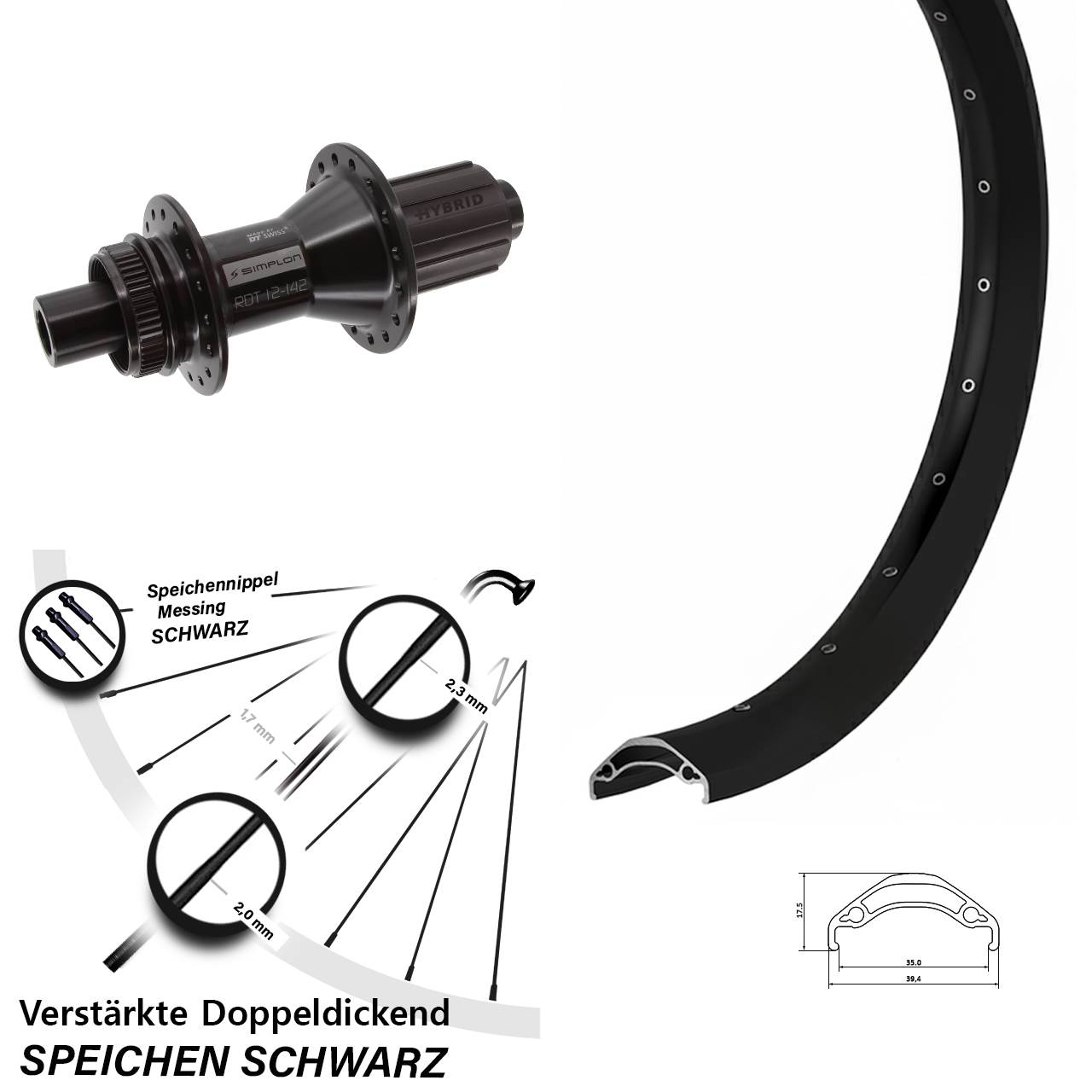 29 Zoll Ryde Disc 35 DT Swiss 370 Hybrid Centerlock Hinterrad 12x142 8-11 fach HG