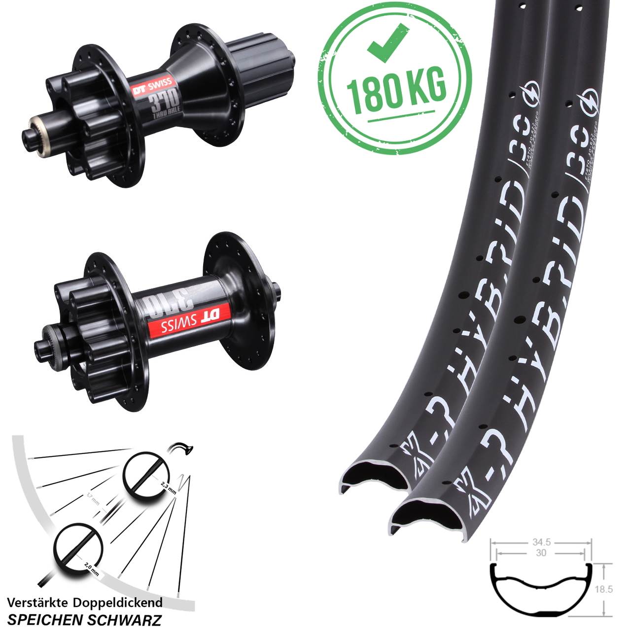 KX-R Hybrid 30 DT Swiss 370 29 Zoll Disc Laufradsatz für Schnellspanner 8-11 fac
