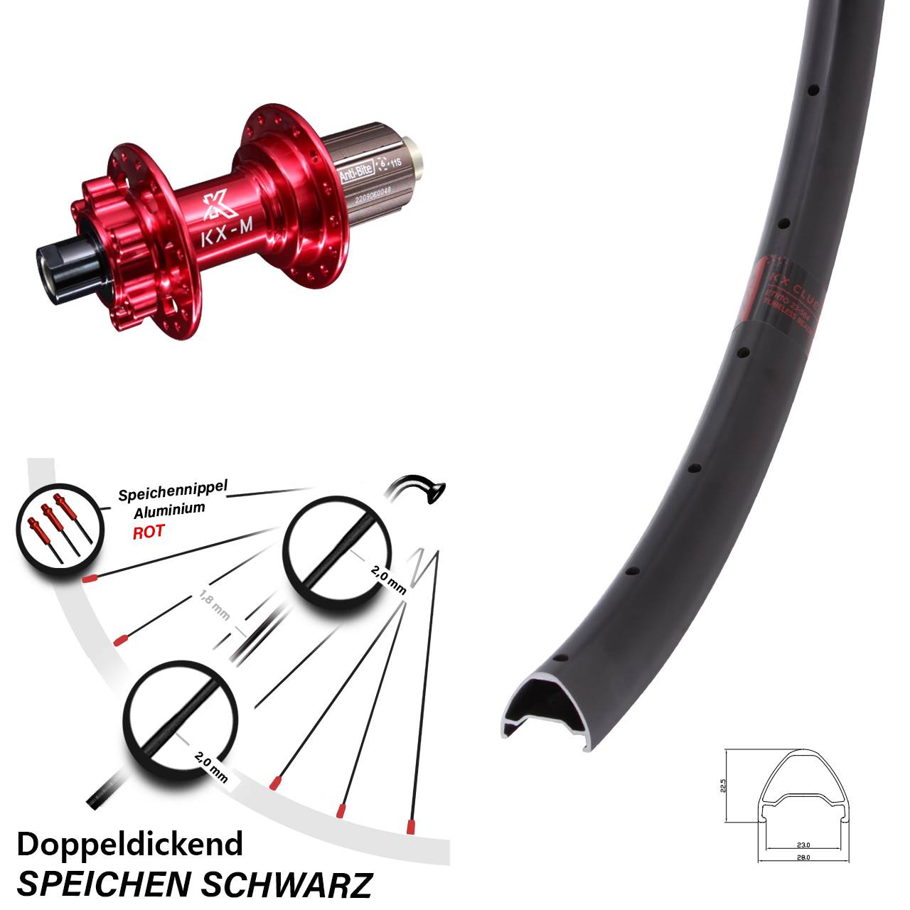 28-29 Zoll KX-M Clue rot 6-Loch Hinterrad 12x142 8-12 fach HG
