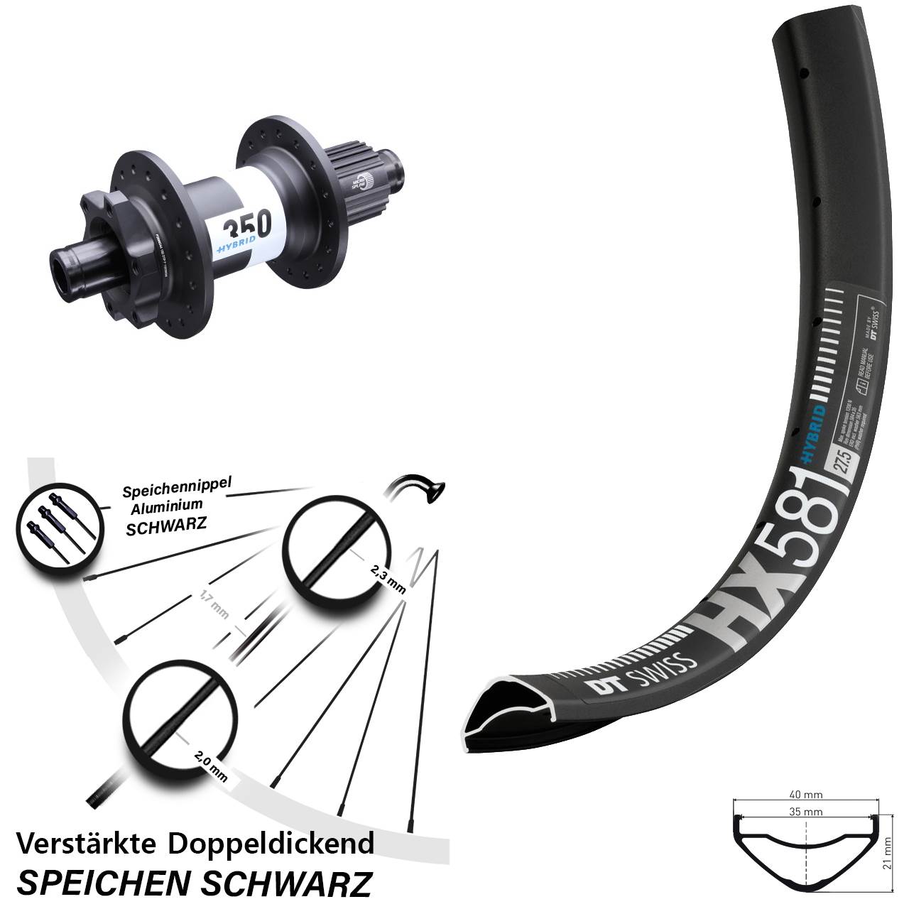 HX 581 DT Swiss Hybrid 350 27,5 Zoll Disc Hinterrad 12x148 Boost Micro Spline