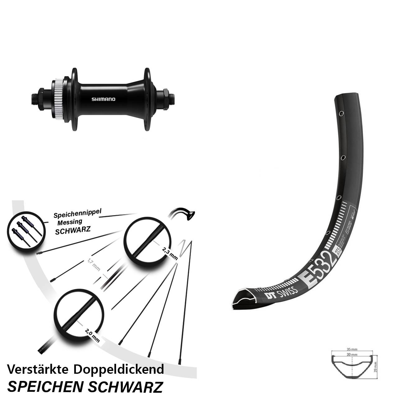 DT Swiss E532 Shimano HB-QC400 27,5 Zoll Centerlock Vorderrad für Schnellspanner