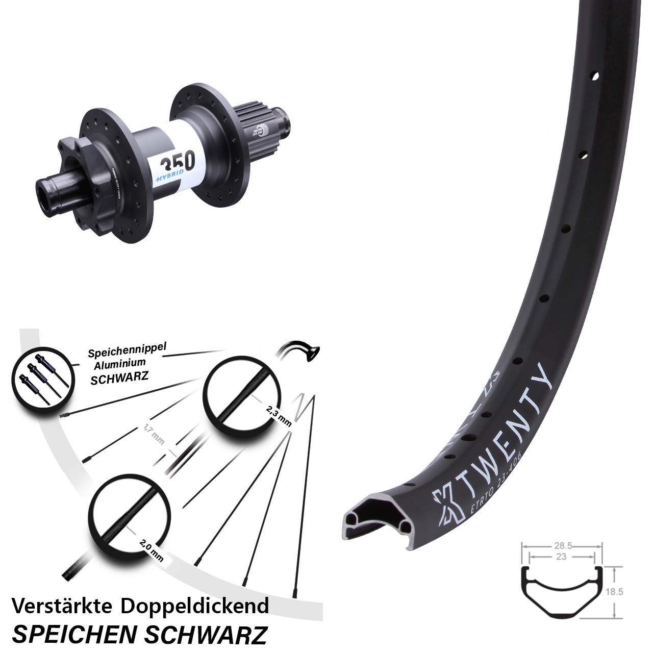 6-Loch Hinterrad 20 Zoll KX Twenty DT Swiss 350 Hybrid Shimano Micro Spline 12x148