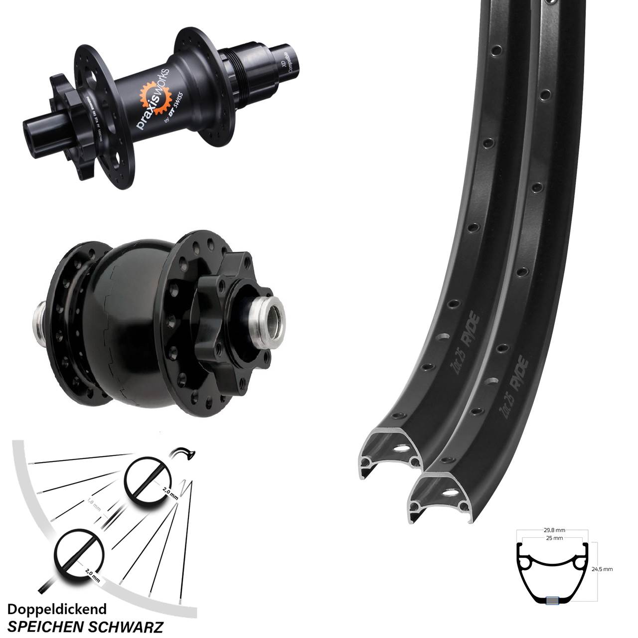 Disc Laufrad-Satz 12x100/142 29 Zoll Ryde ZAC 25 DT Swiss 350 SON 28 XD