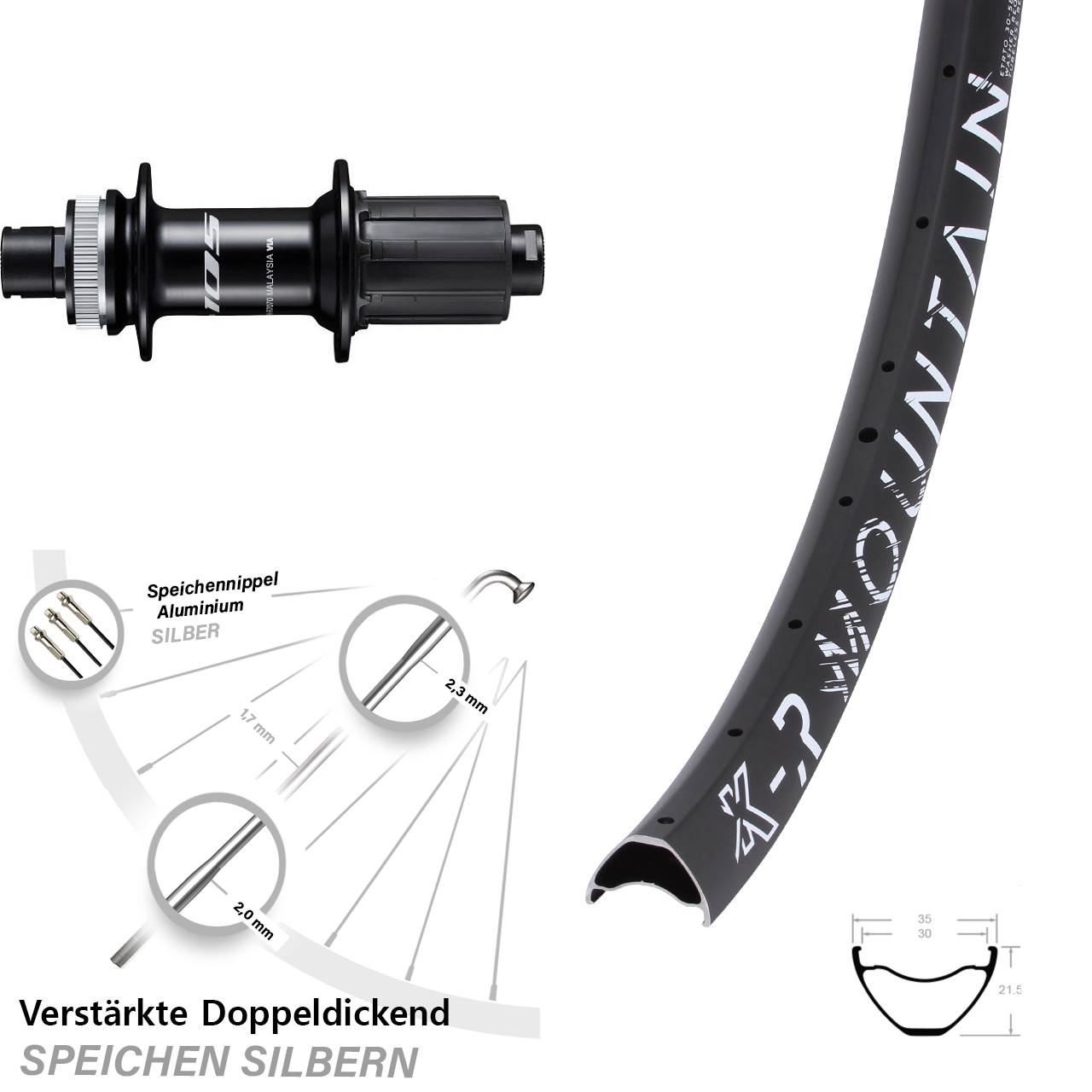29 Zoll KX-R Mountain Shimano 105 FH-R7070 Centerlock Hinterrad 12x142 8-12 fach HG