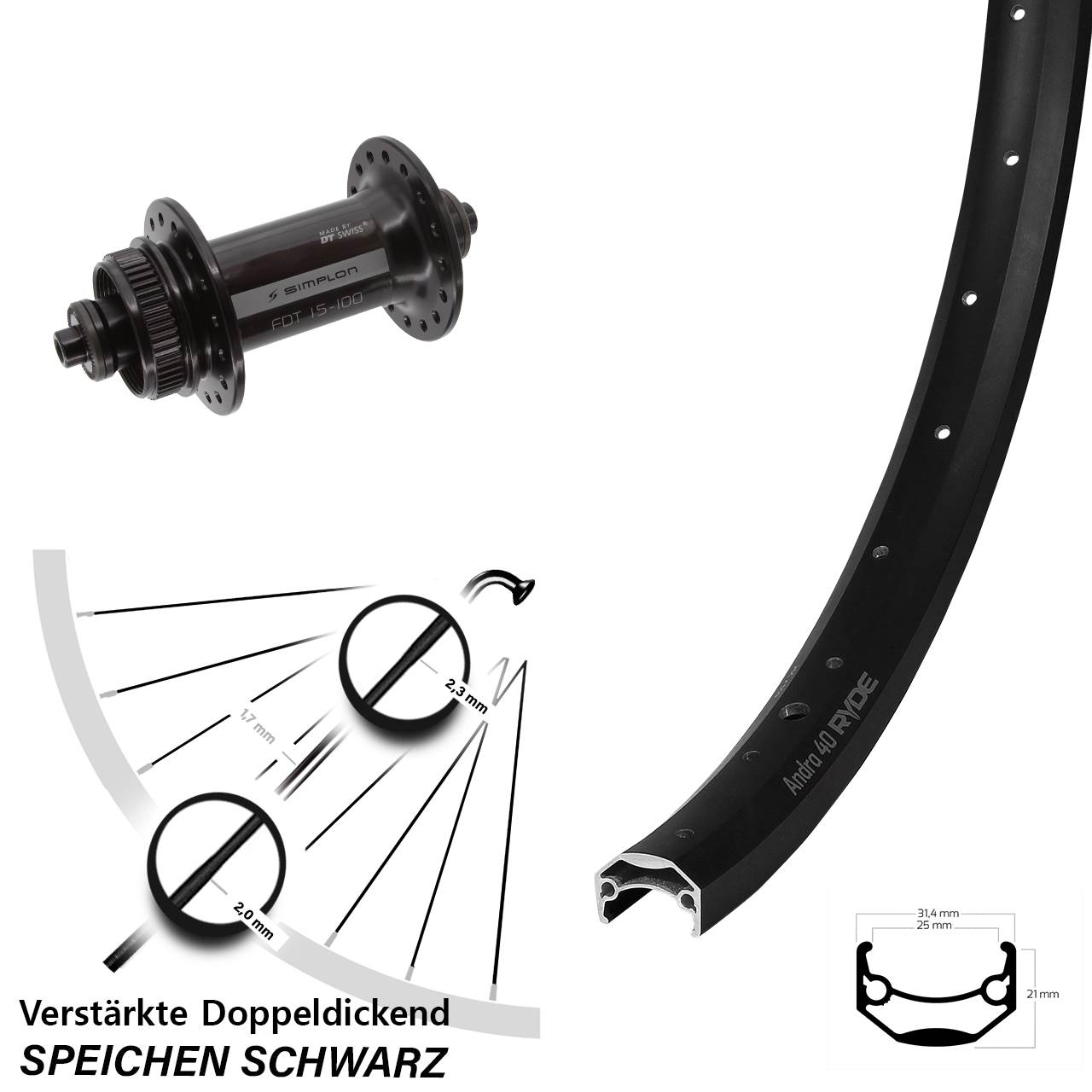 Disc Laufrad 27,5 Zoll Ryde Andra 40 DT Swiss 370 für Schnellspanner