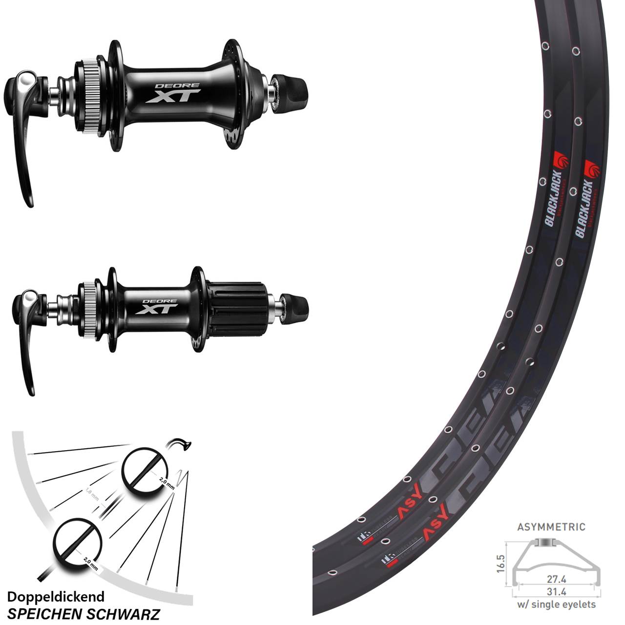Laufradsatz Centerlock 650B Rodi Ready 27 Shimano XT Shimano XT 8-11 fach HG QR