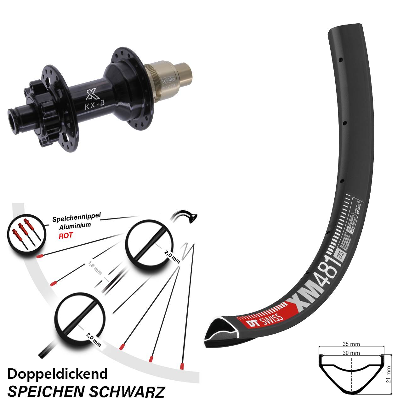 27,5 Zoll DT Swiss XM 481 Hinterrad KX-B 6-Loch XD 12x148
