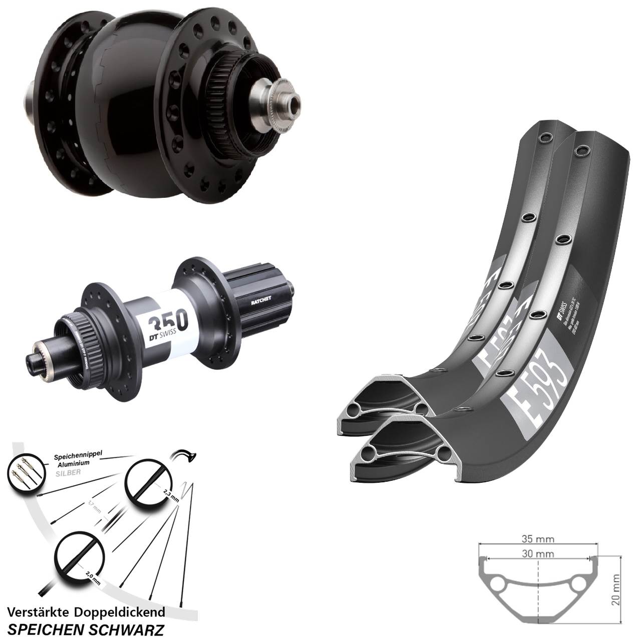 Disc Laufradsatz 29 Zoll DT Swiss E 593 350 SON delux 8-11 fach für Schnellspanner