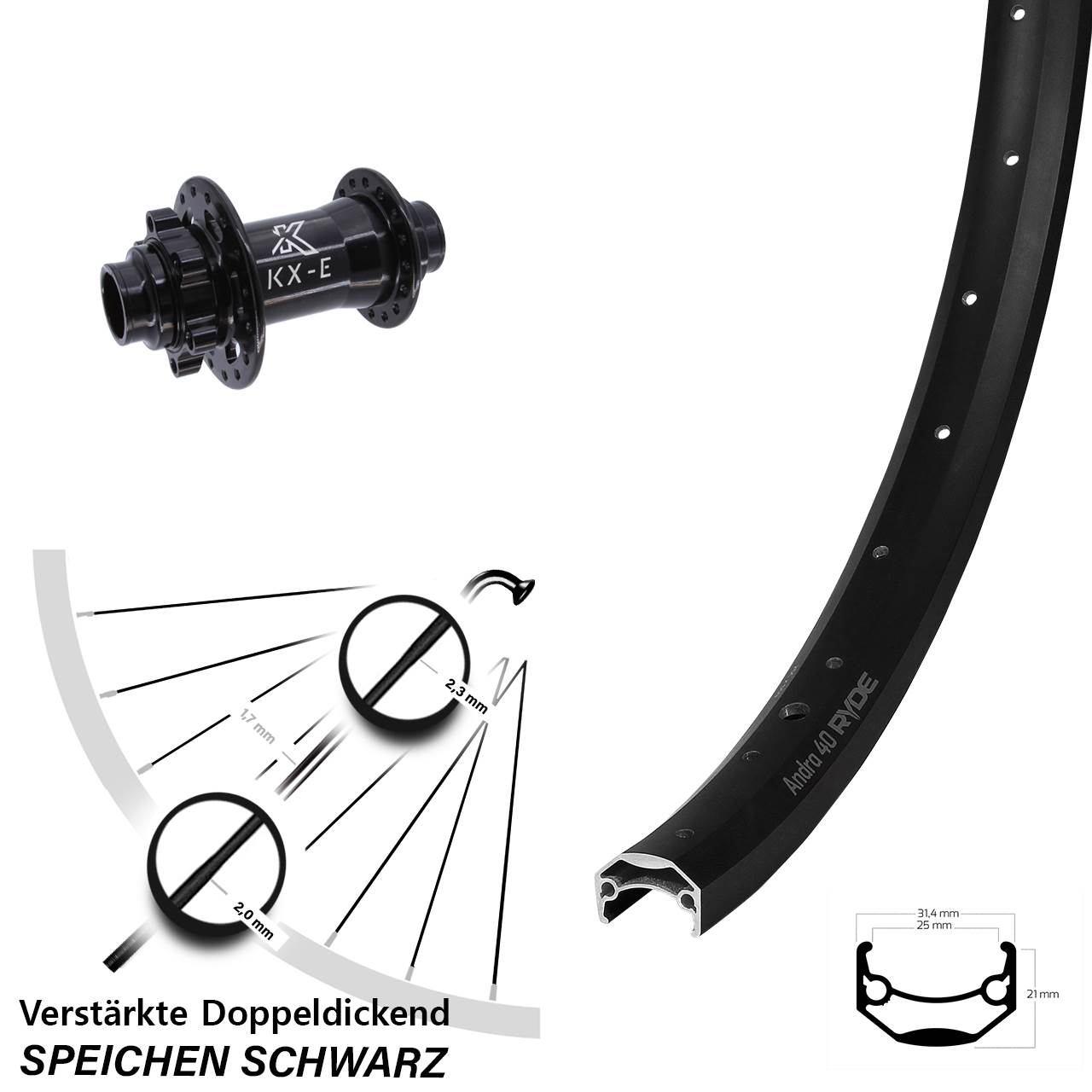 Disc Vorderrad 28-29 Zoll Ryde Andra 40 KX-E Heavy Duty 20x110 non Boost