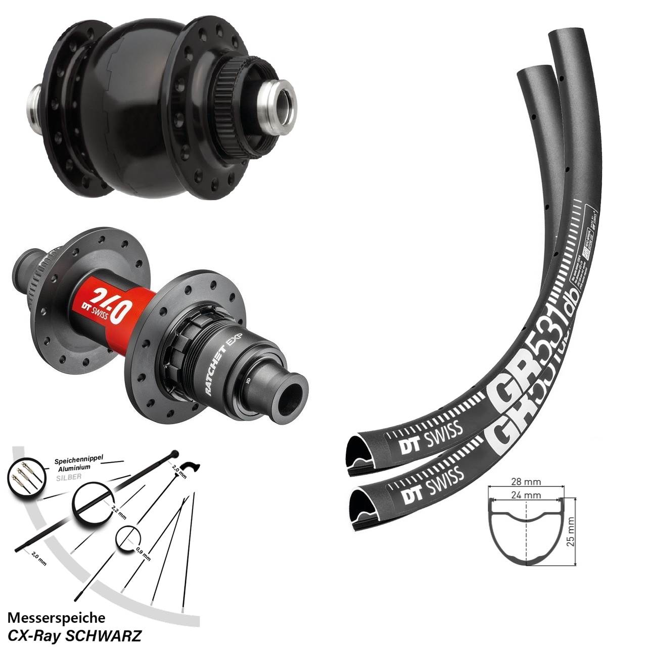 Disc Laufrad-Satz 12x100/142 28 Zoll DT Swiss GR 531-240 EXP SON delux SRAM XDR CX-Ray