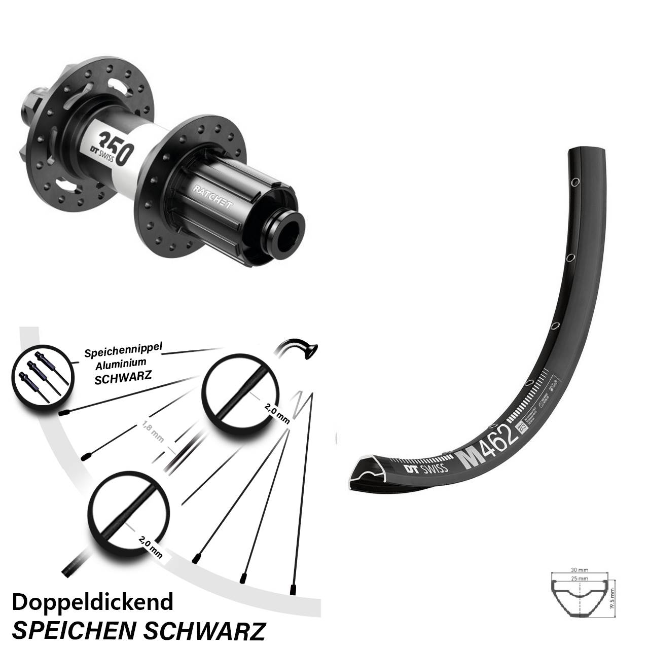 DT Swiss M 462 27,5 Zoll Hinterrad 350 6-Loch 8-11 fach 12x148
