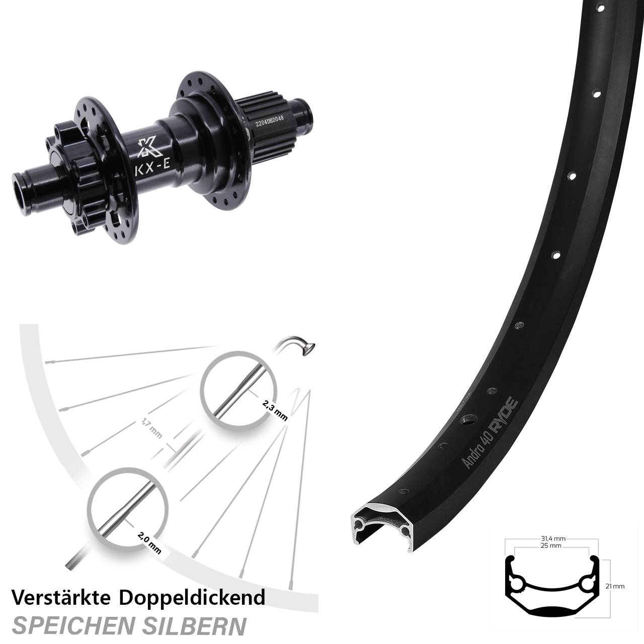 Disc Hinterrad 28 Zoll Ryde Andra 40 KX-E Heavy Duty Micro Spline 12x142