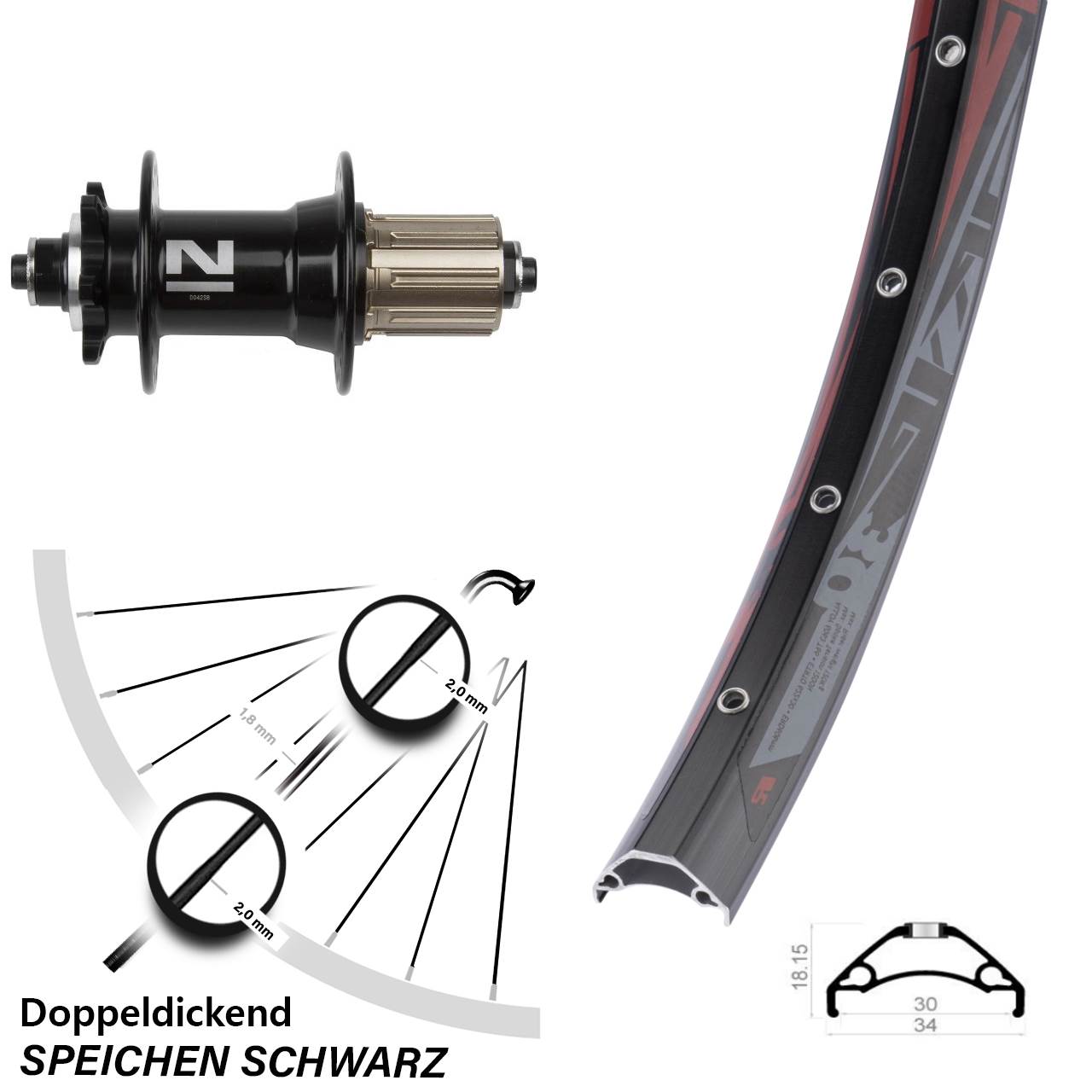 Disc Hinterrad für Schnellspanner 29 Zoll Rodi TRYP 30 Novatec D-042SB 8-11 fach HG