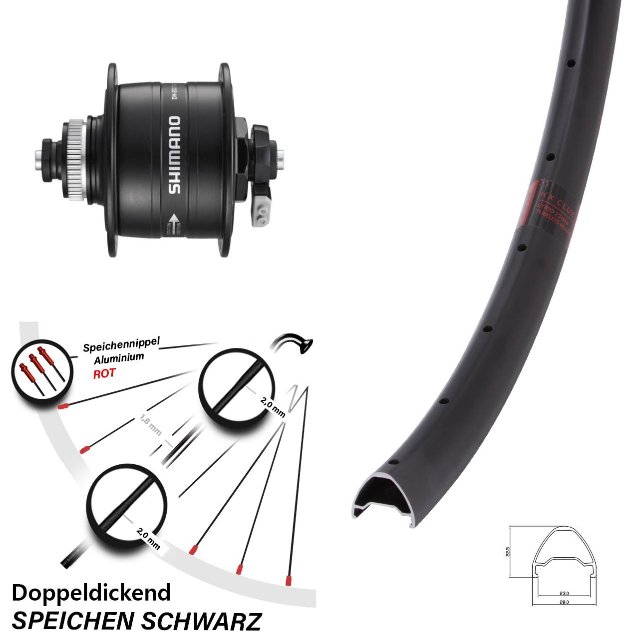 KX Clue Shimano DH-3D37 26 Zoll Centerlock Dynamovorderrad für Schnellspanner