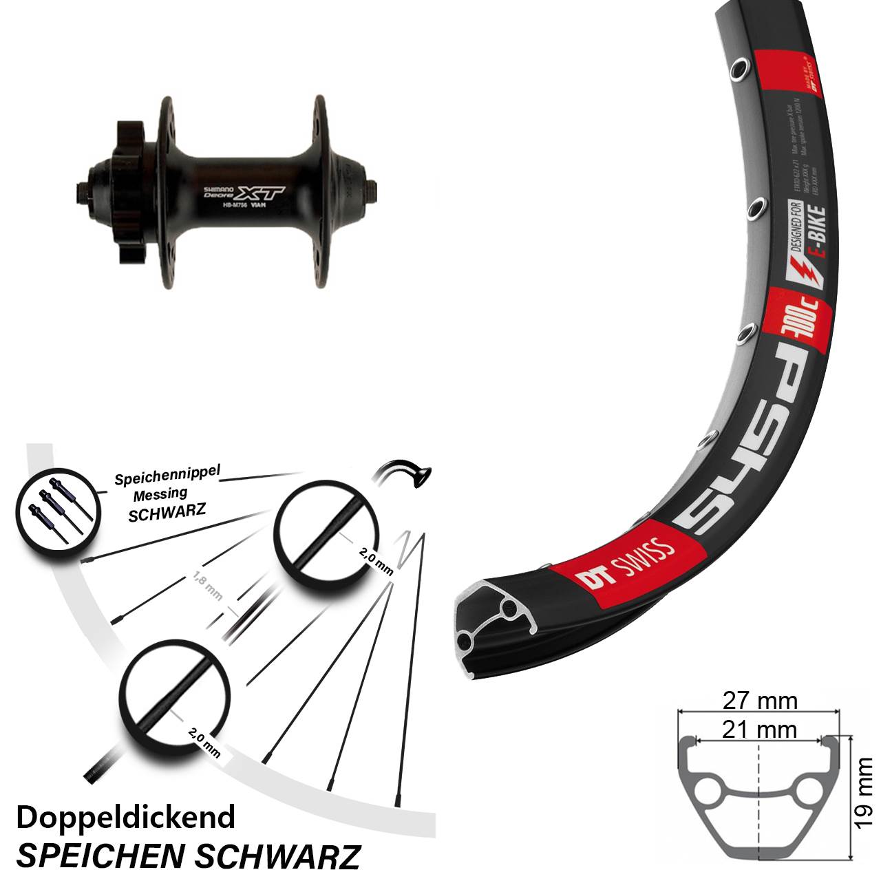 26 Zoll DT Swiss 545d Shimano Deore XT 6-Loch Vorderrad für Schnellspanner
