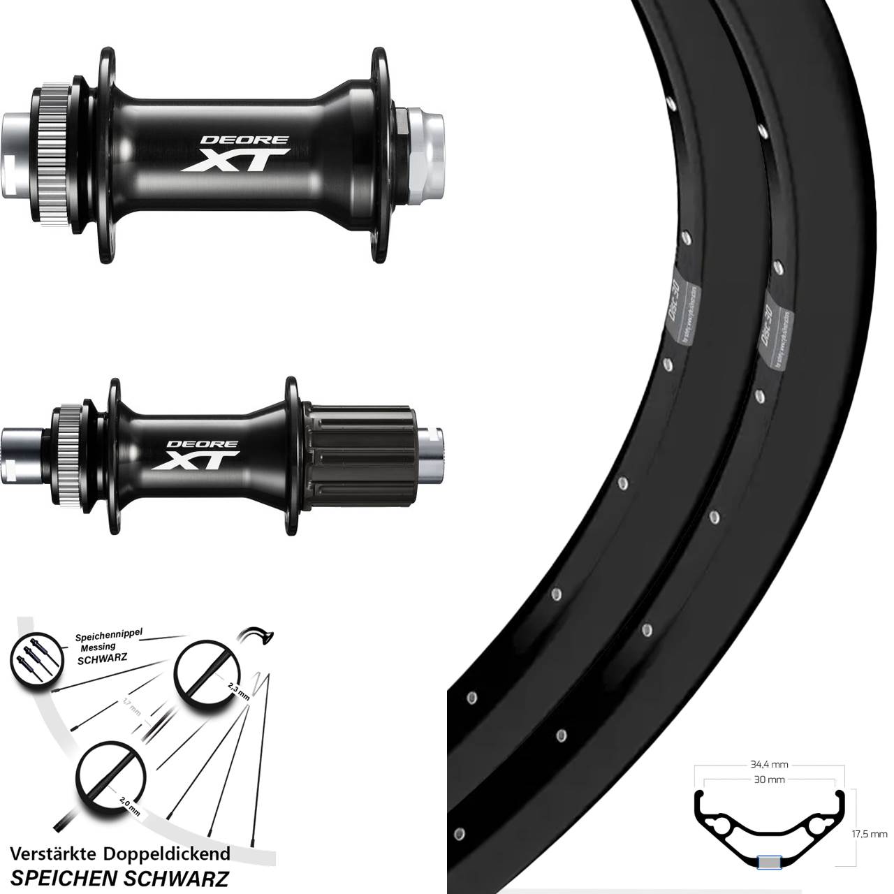 27,5 Zoll Ryde Disc 30 Shimano XT Laufradsatz 15x110 12x148 8-11 fach HG