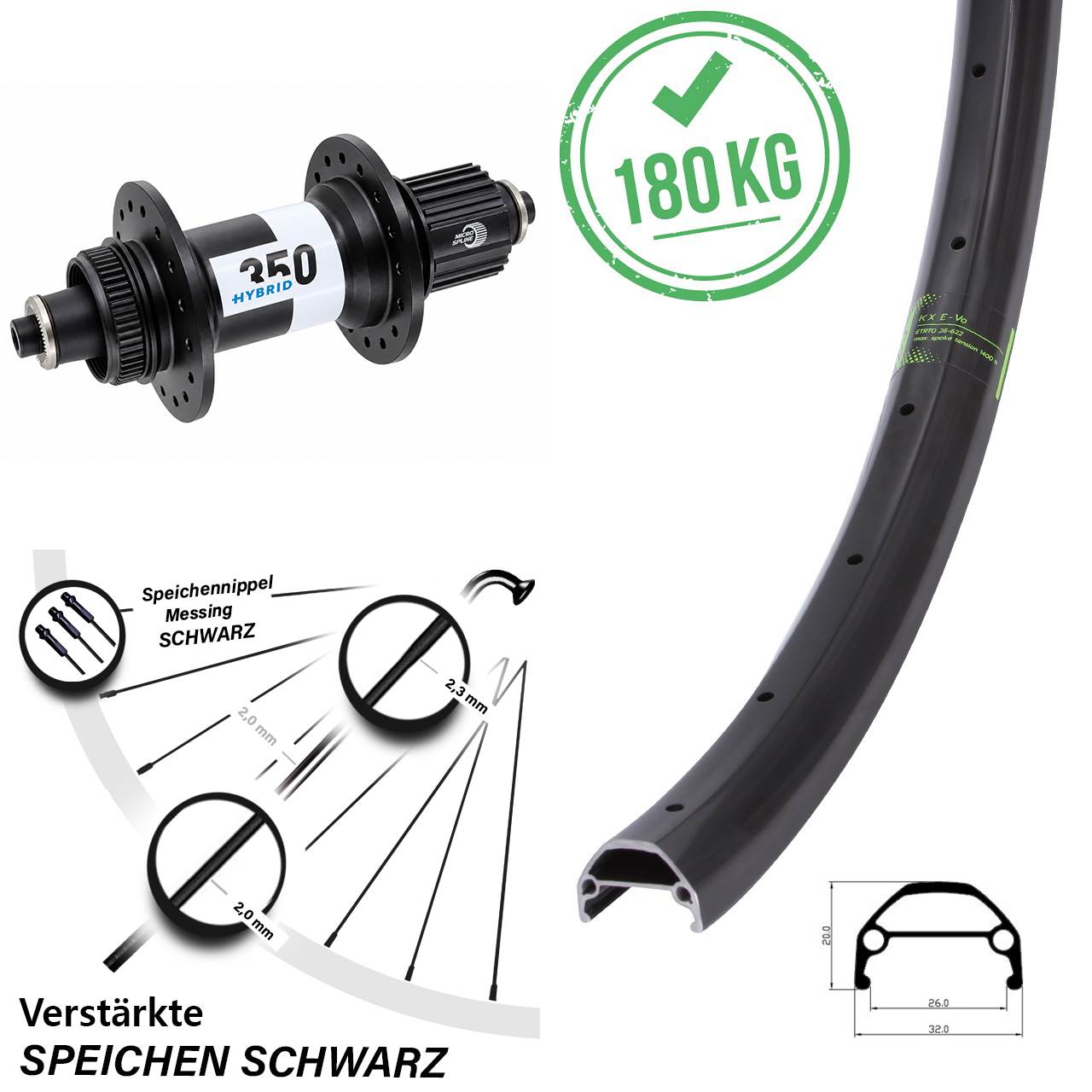 KX Evo DT Swiss 350 Hybrid 26 Zoll Disc Laufrad QR Boost Micro Spline