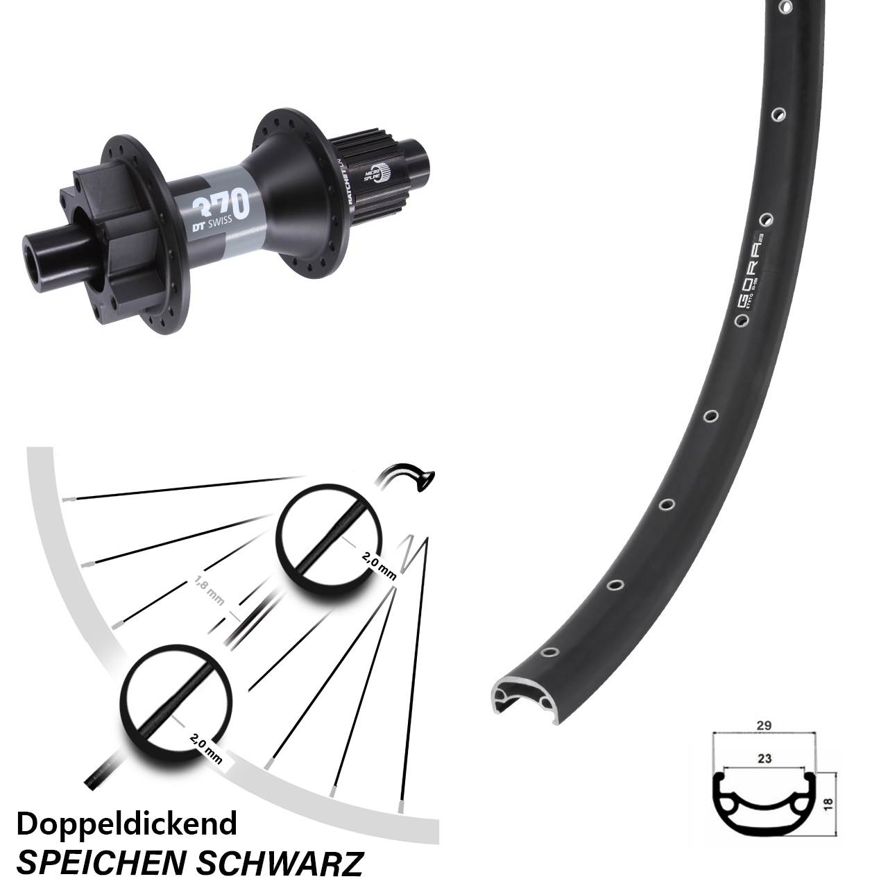 Disc Laufrad 28-29 Zoll Gora 23 DT Swiss 370 Shimano Micro Spline 12x148