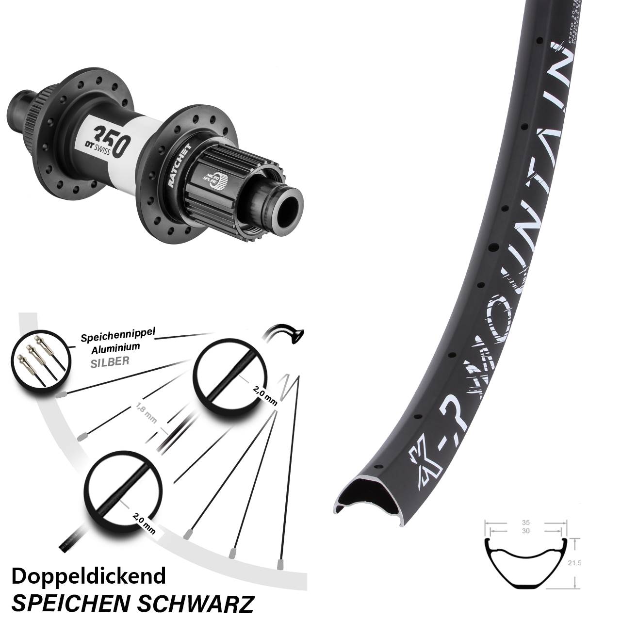 KX-R Mountain 27,5 Zoll Hinterrad DT Swiss 350 Centerlock Micro Spline 12x148