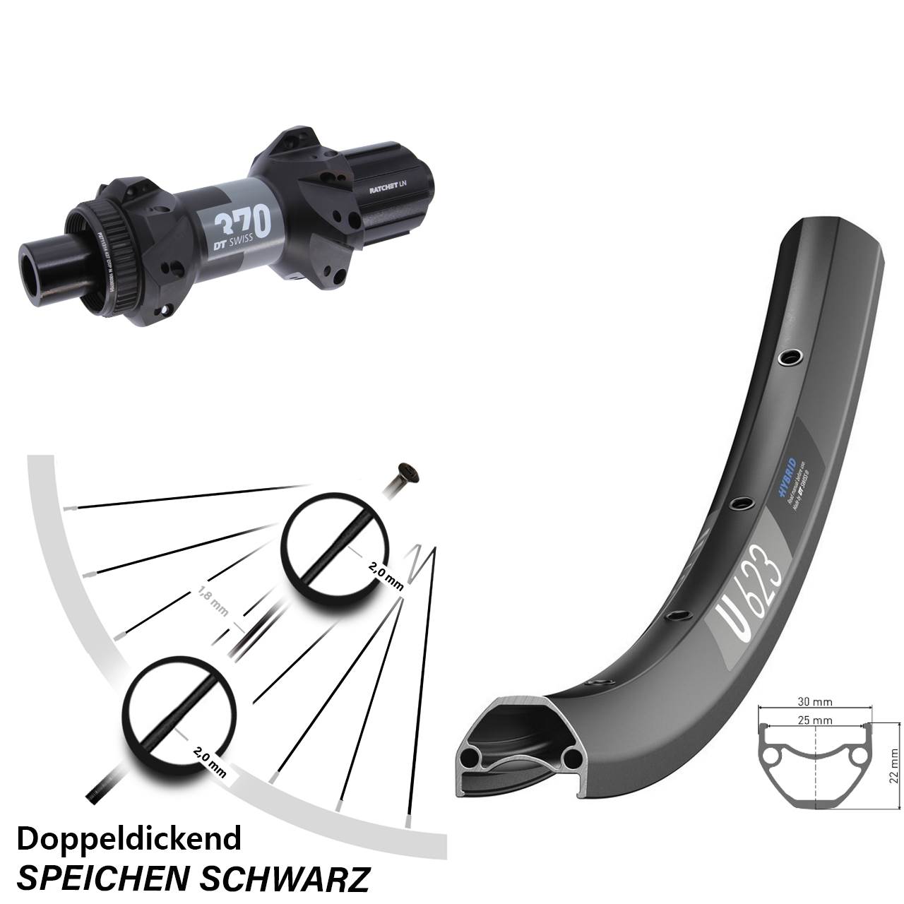 DT Swiss U 623-370 28 Zoll Hinterrad Centerlock 12x148 8-11 fach HG