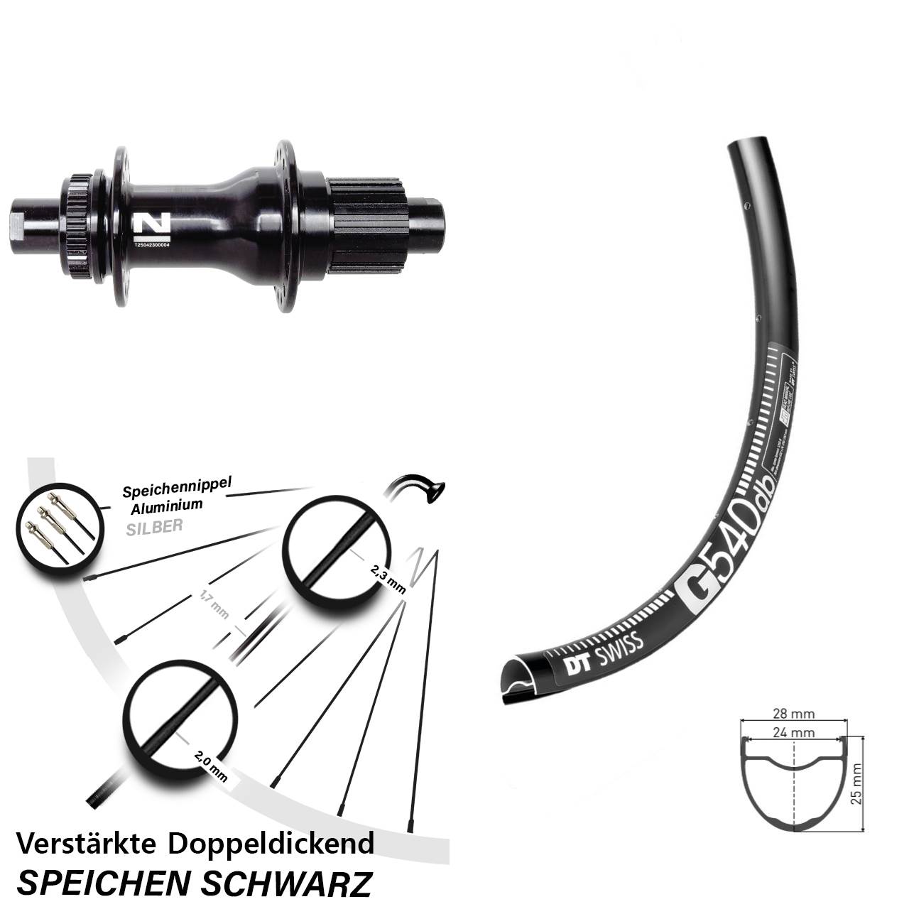 Hinterrad Centerlock 12x142 28 Zoll DT Swiss G540 Novatec D792 Shimano Micro Spline