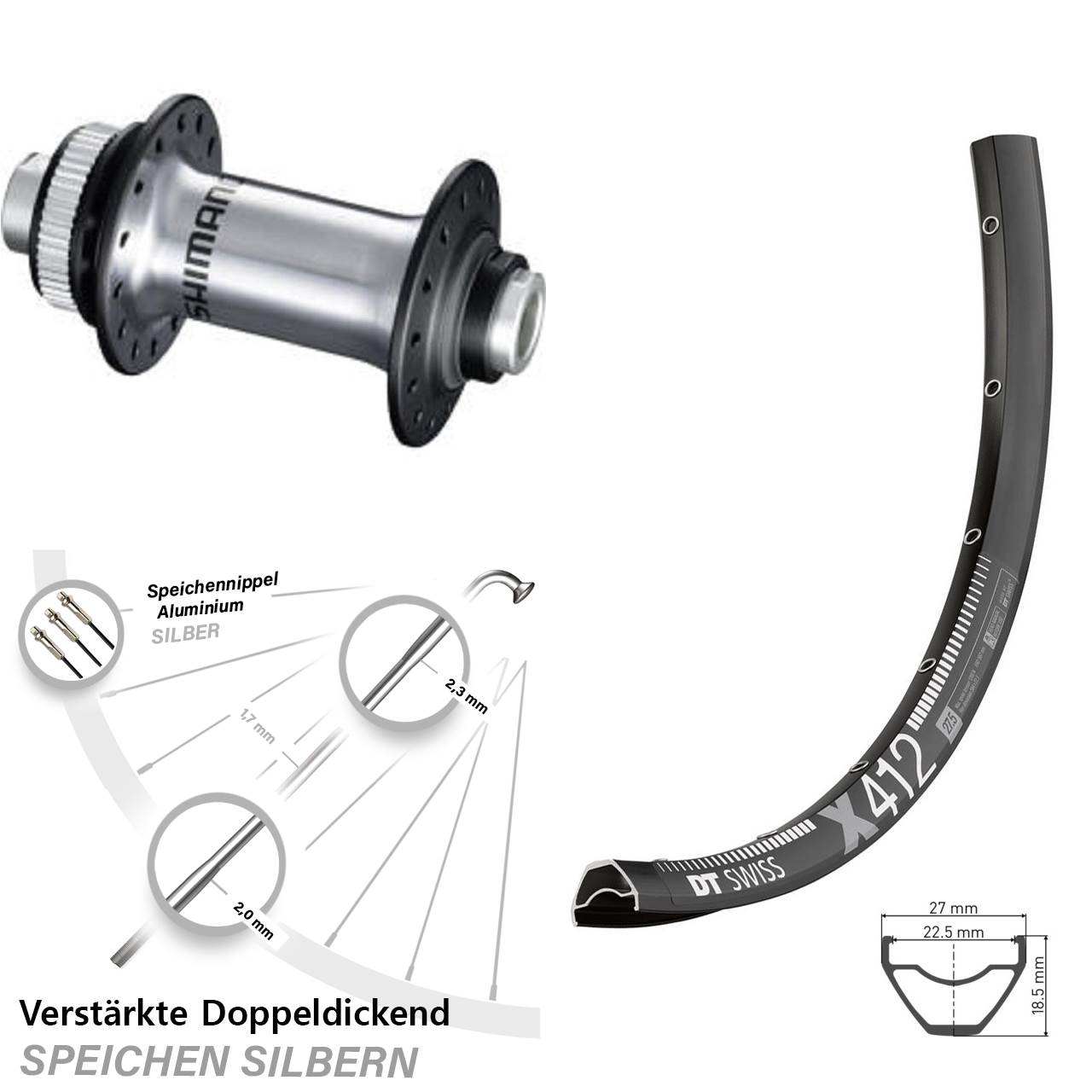 DT Swiss X412 Shimano HB-RS770 29 Zoll Vorderrad Centerlock 12x100