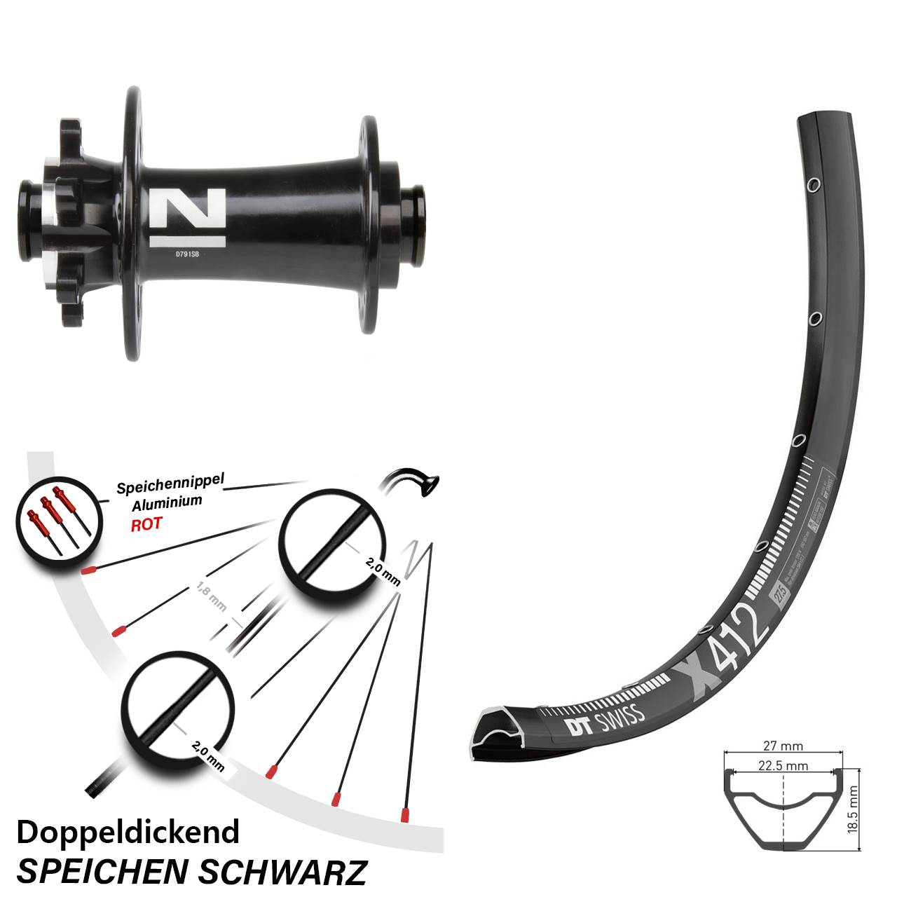29 Zoll DT Swiss X 412 Novatec D791 6-Loch Vorderrad 15x100