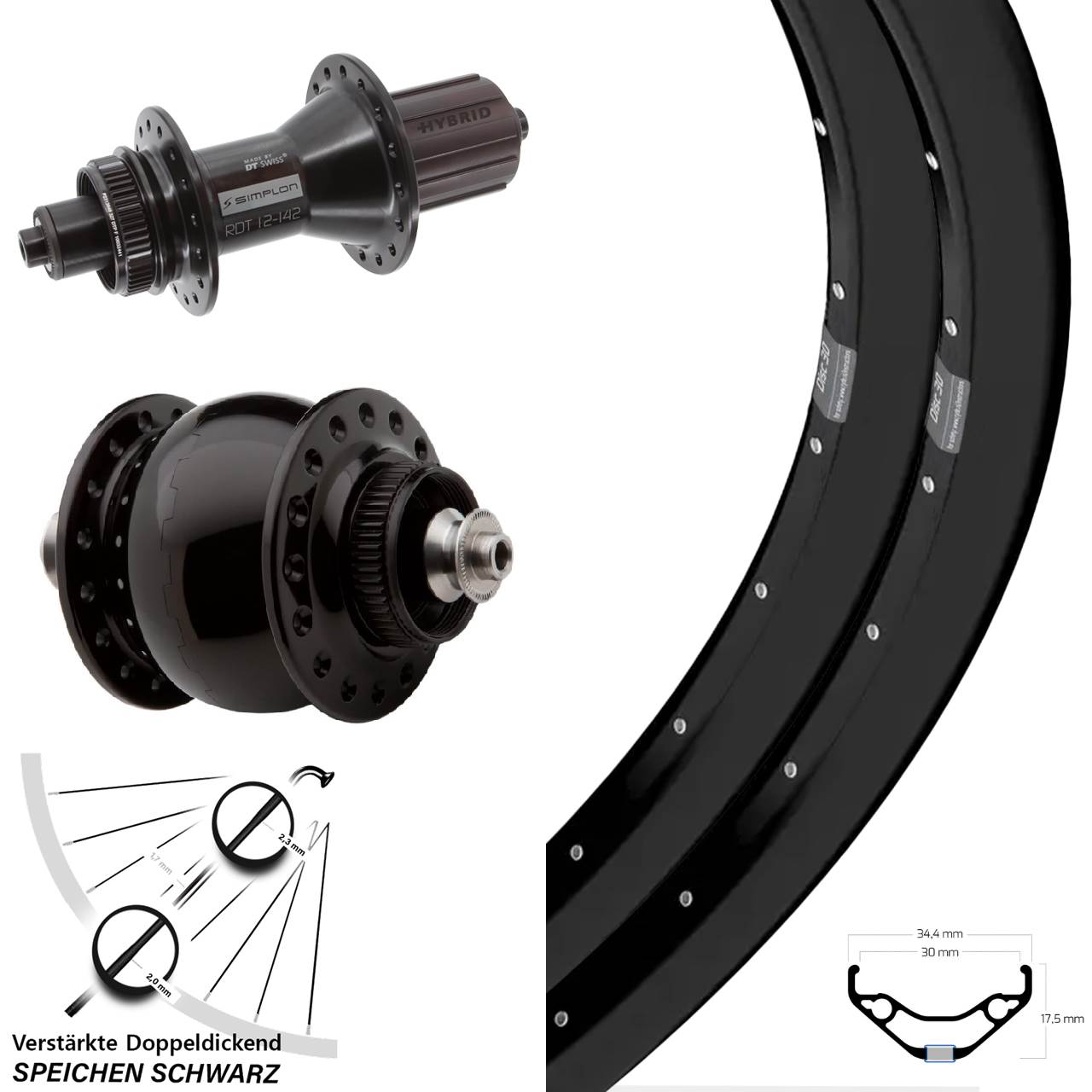 Ryde Disc 30 DT Swiss 370 Hybrid SONdelux 27,5 Zoll Centerlock Laufradsatz QR 8-11 fach HG