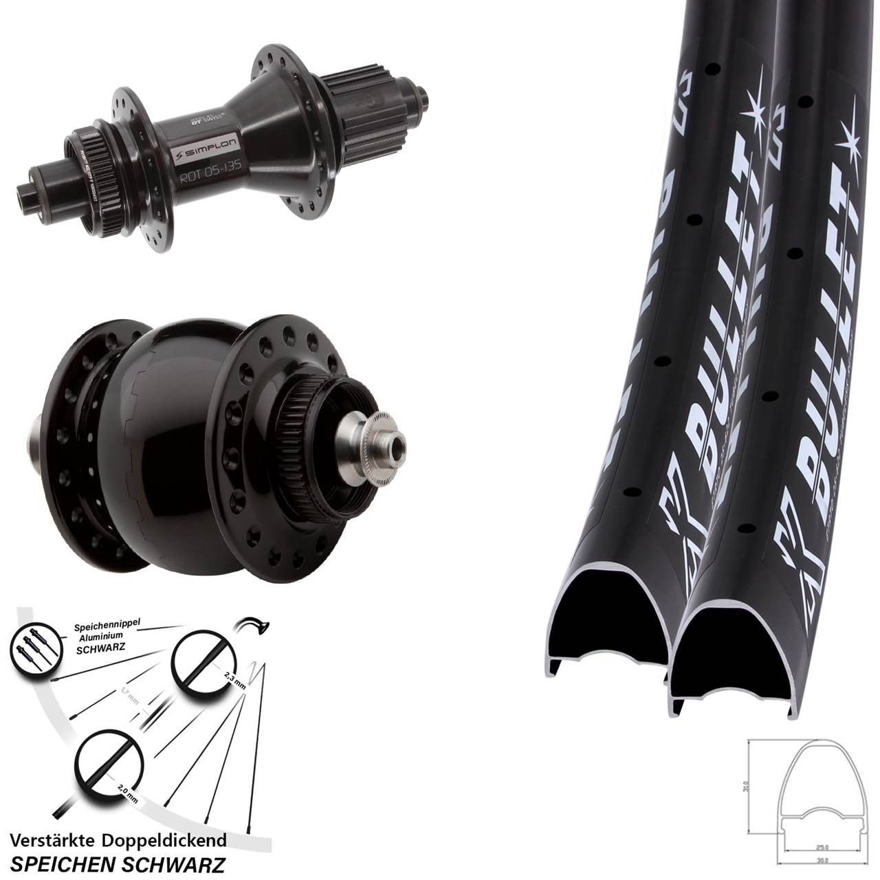 28 Zoll KX Bullet DT Swiss 370 Hybrid SON Disc Laufradsatz QR Micro Spline
