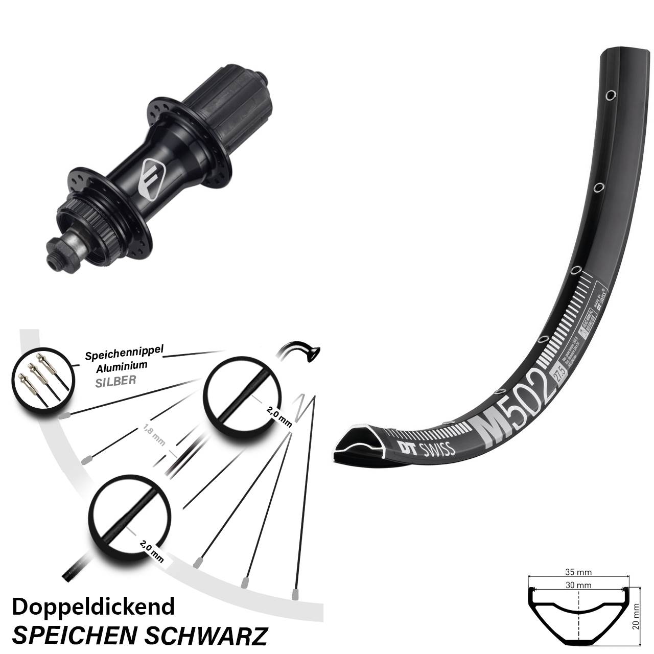 DT Swiss M502 Formula CL52 29 Zoll Disc Laufrad für Schnellspanner 8-11 fach