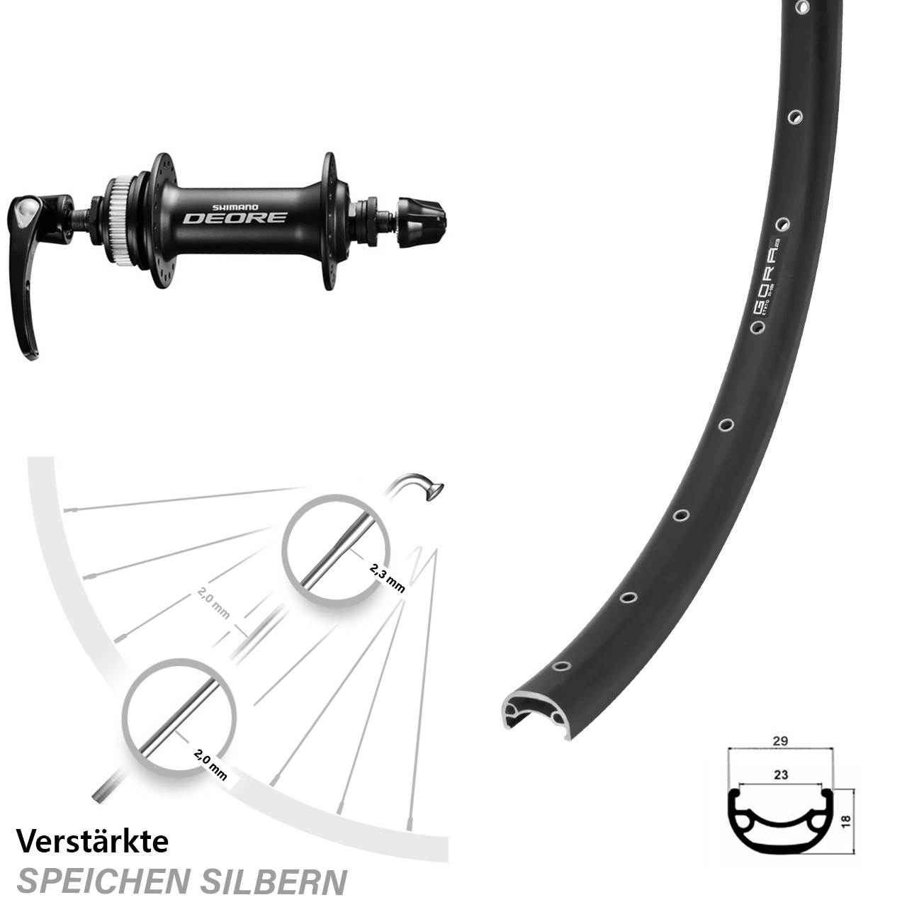 28 Zoll Gora 23 Shimano Deore Vorderrad Centerlock QR