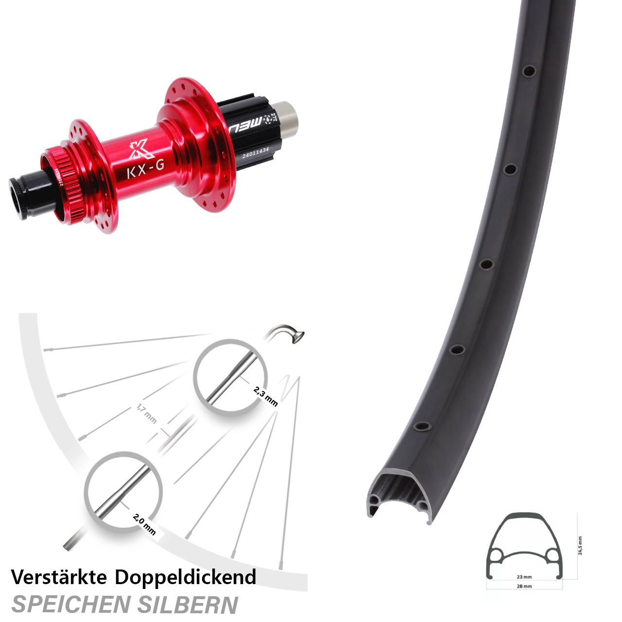 Centerlock Hinterrad 12x142 28 Zoll Ambrosio Sport KX-G rot Campagnolo N3W