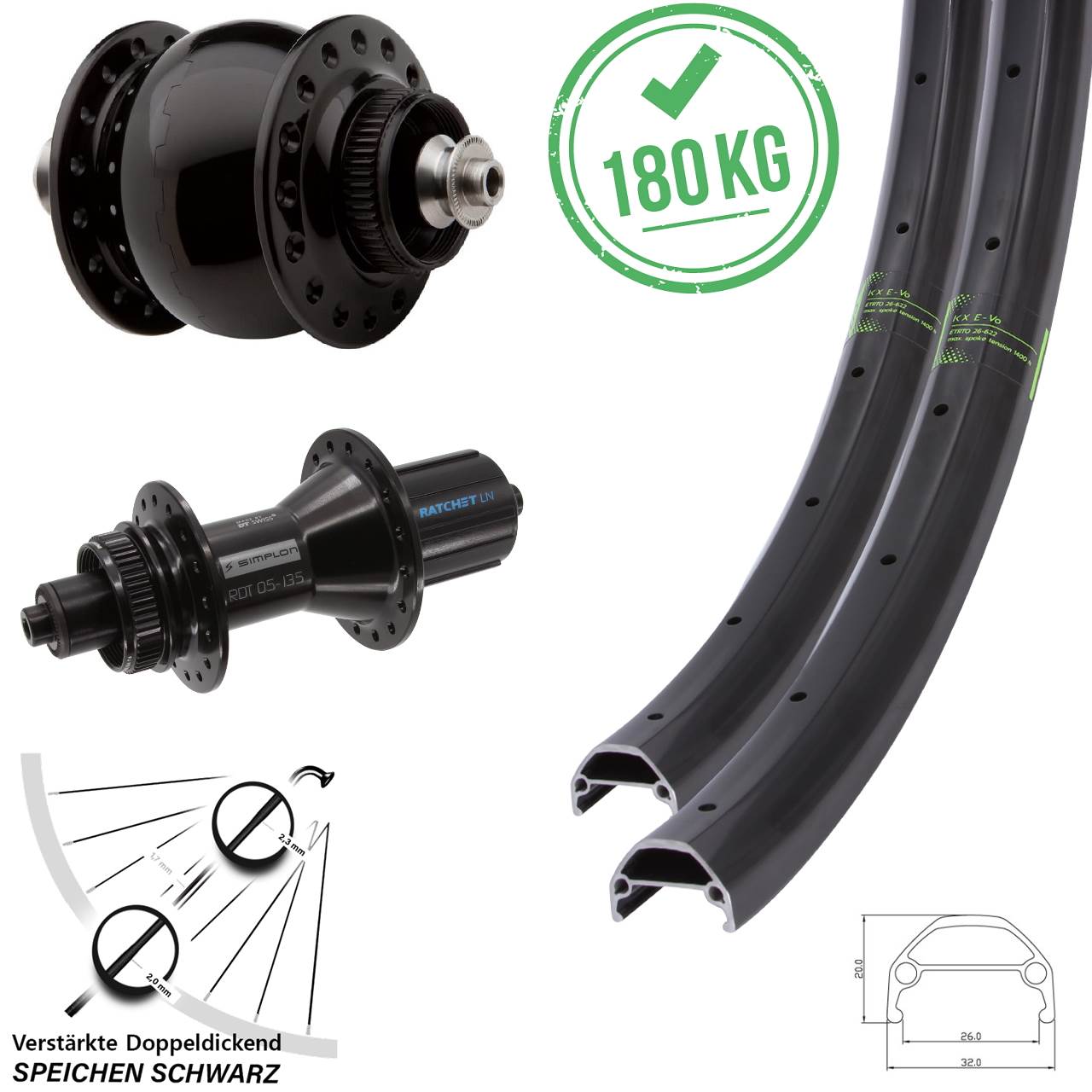 Disc Laufradsatz 20/29 Zoll KX Evo DT Swiss 370 Hybrid SON 8-11 fach HG QR