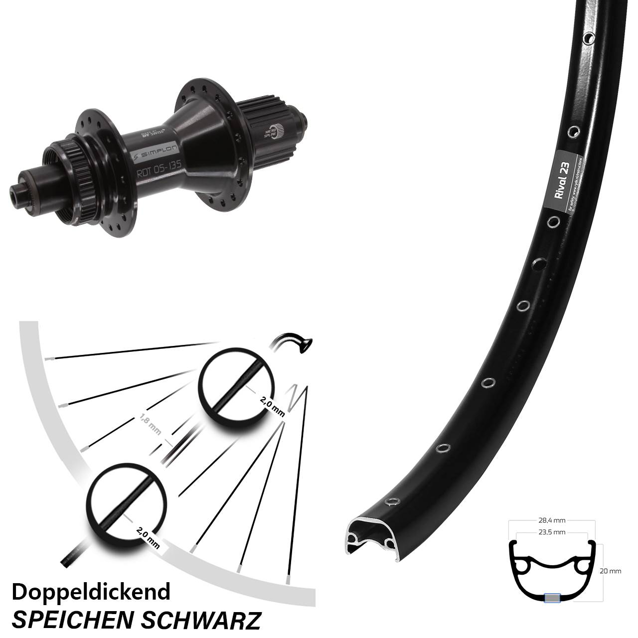 Ryde Rival 23 DT Swiss 370 Hybrid 650B Disc Laufrad QR Shimano Micro Spline