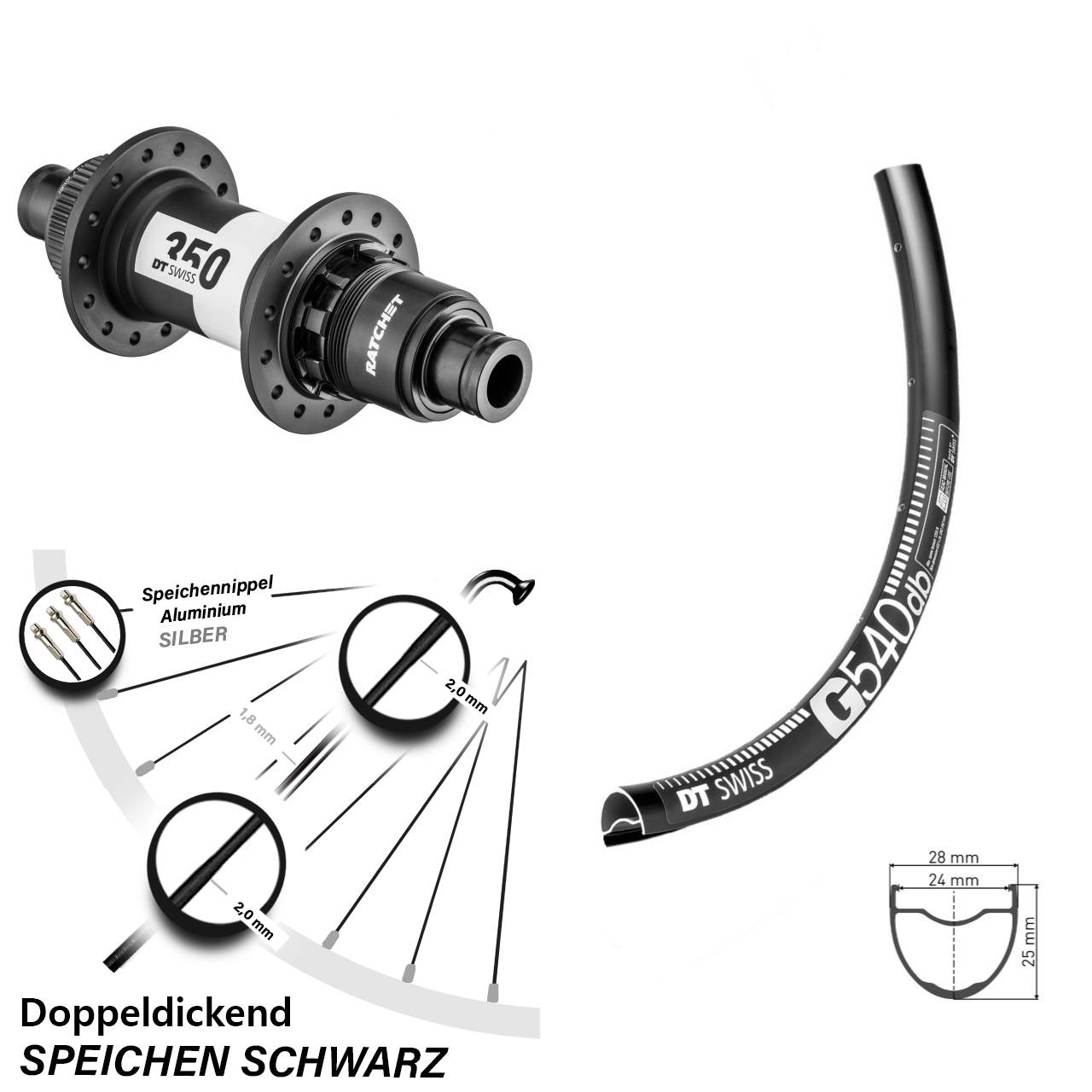 Gravel Hinterrad Sram XDR 12-fach Steckachse G540 DT Swiss 350 Centerlock