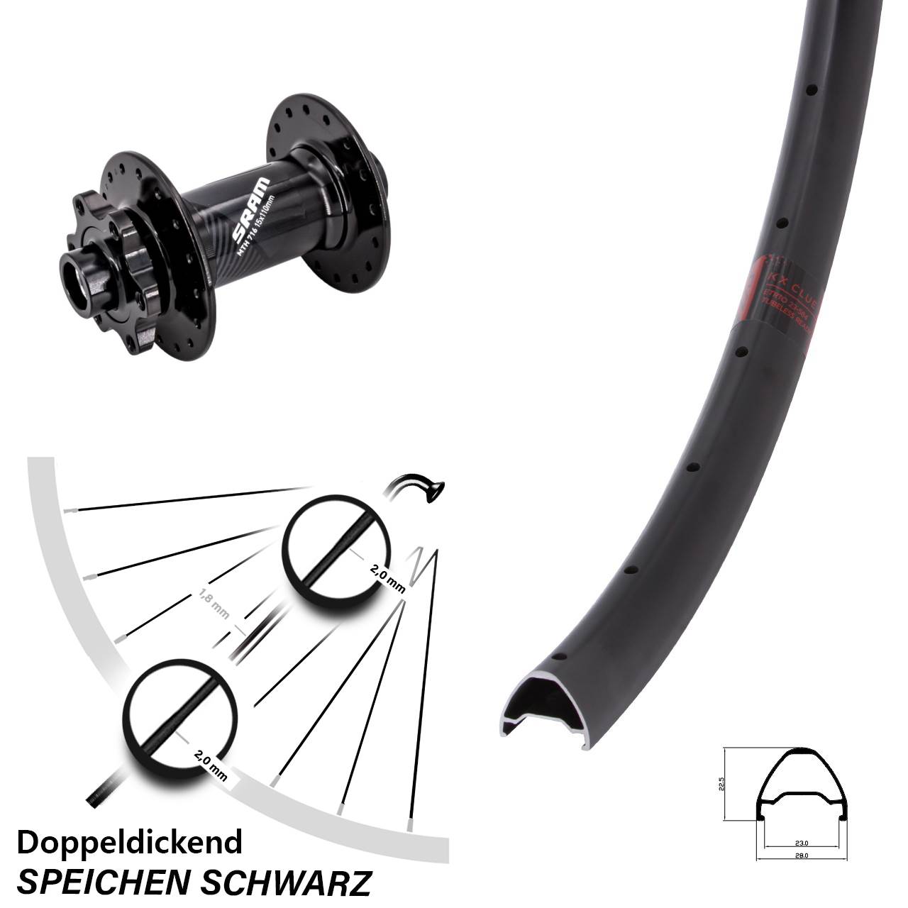 28 Zoll KX Clue Sram 716 Disc Laufrad 15x110 Boost