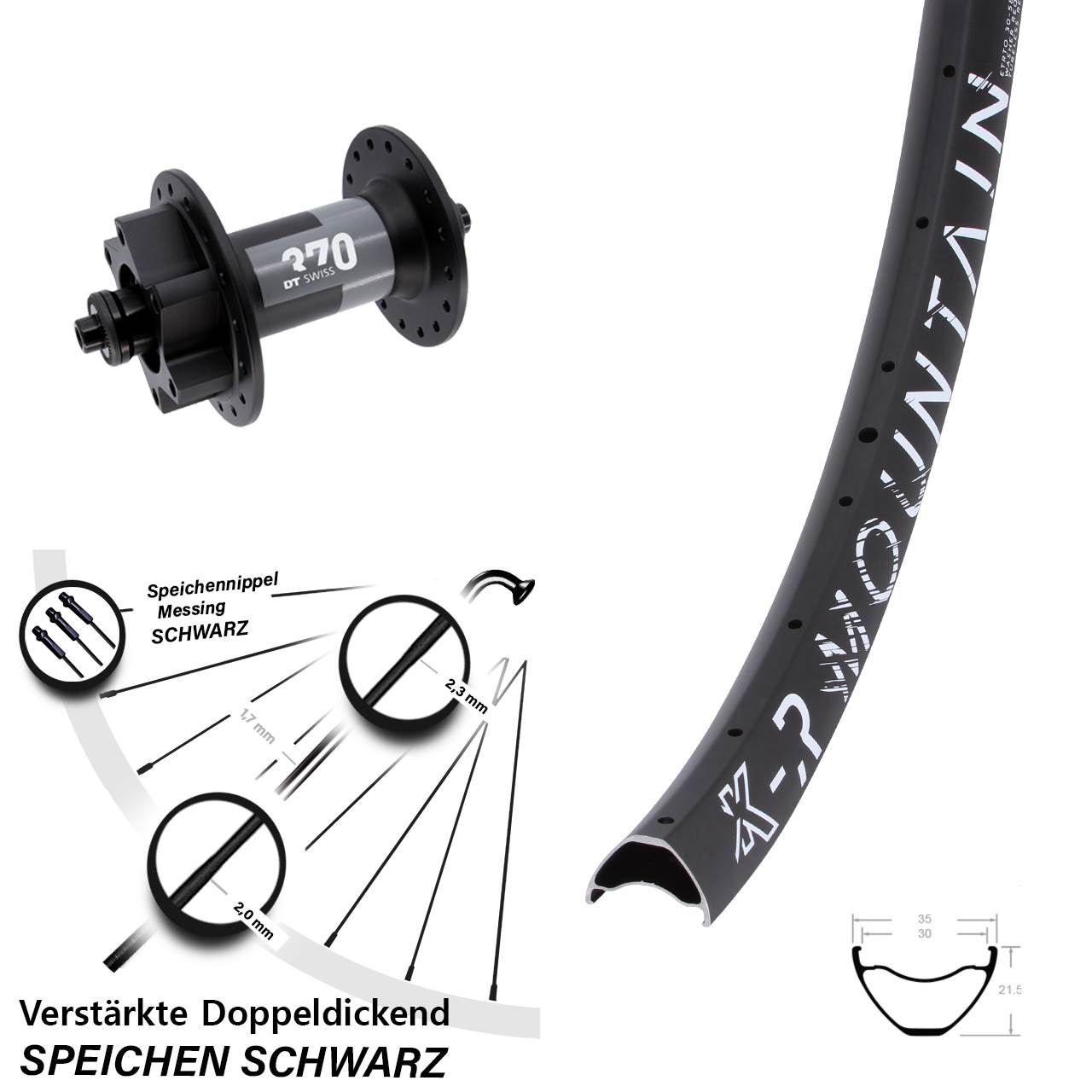 6-Loch Vorderrad für Schnellspanner 27,5 Zoll KX-R Mountain DT Swiss 370 schwarz
