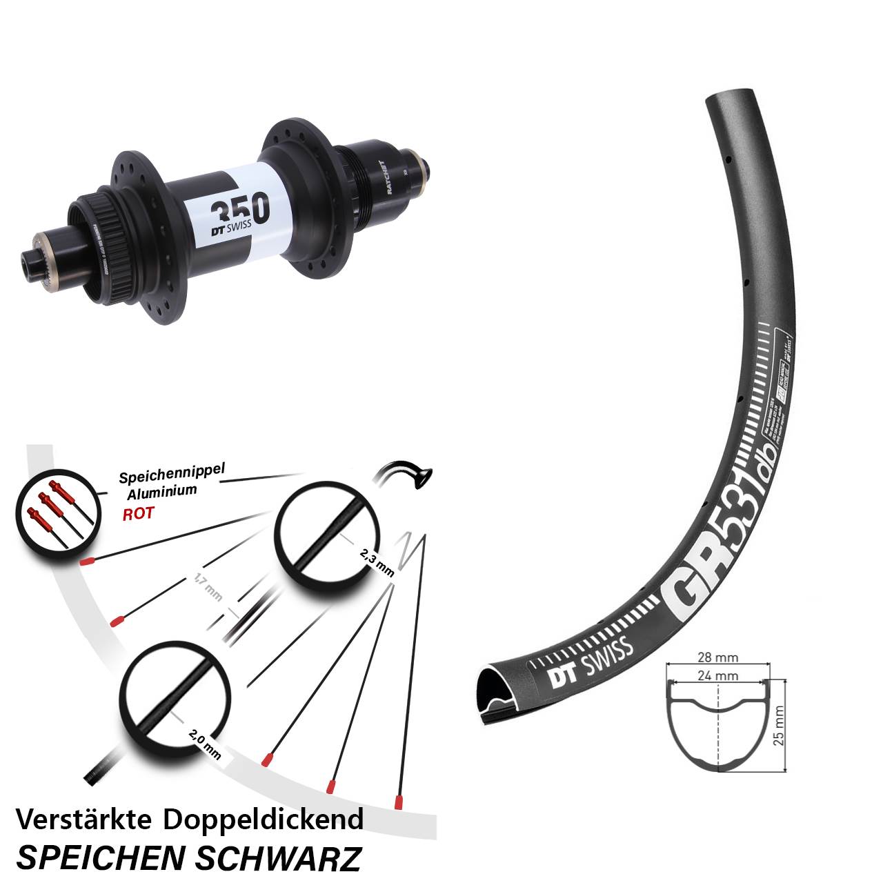 Hinterrad Centerlock QR 28-29 Zoll DT Swiss GR531-350 XD