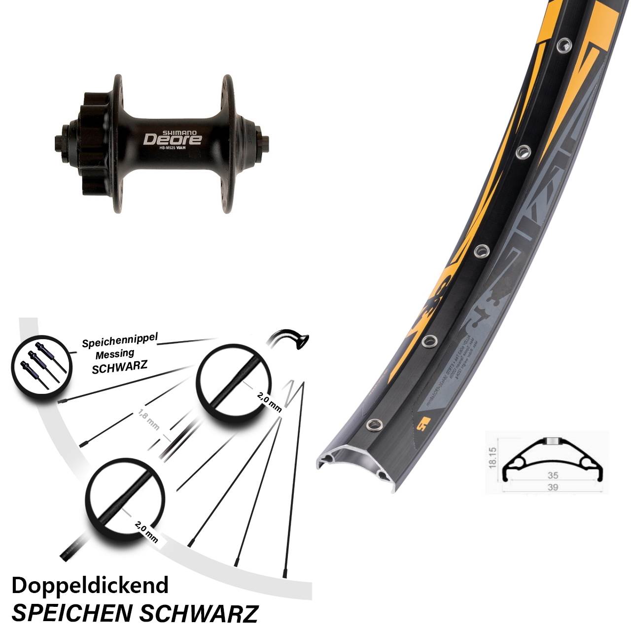 Vorderrad 6-Loch QR 27,5 Zoll Rodi TRYP 35 Shimano Deore